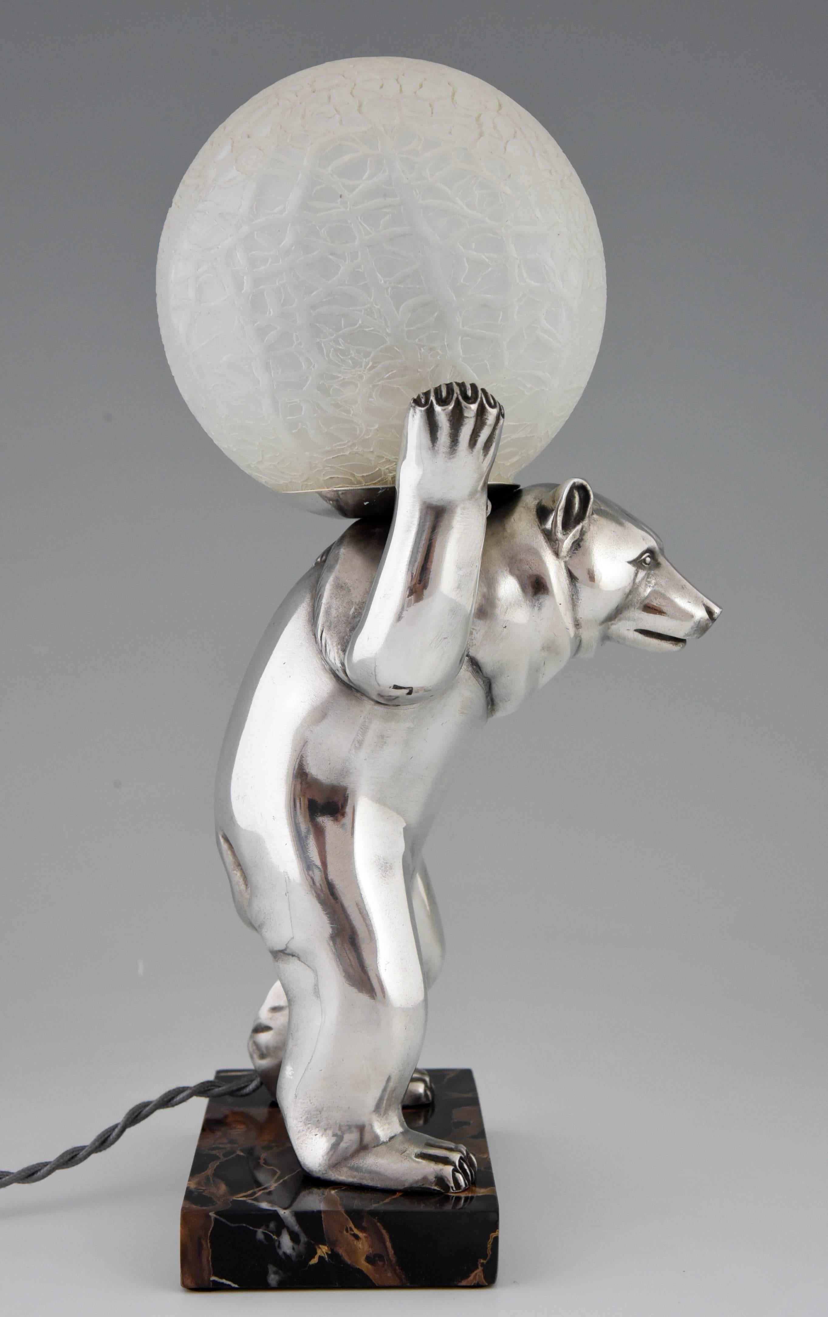 French Art Deco Silvered Bear Lamp by Irénée Rochard, 1930 2