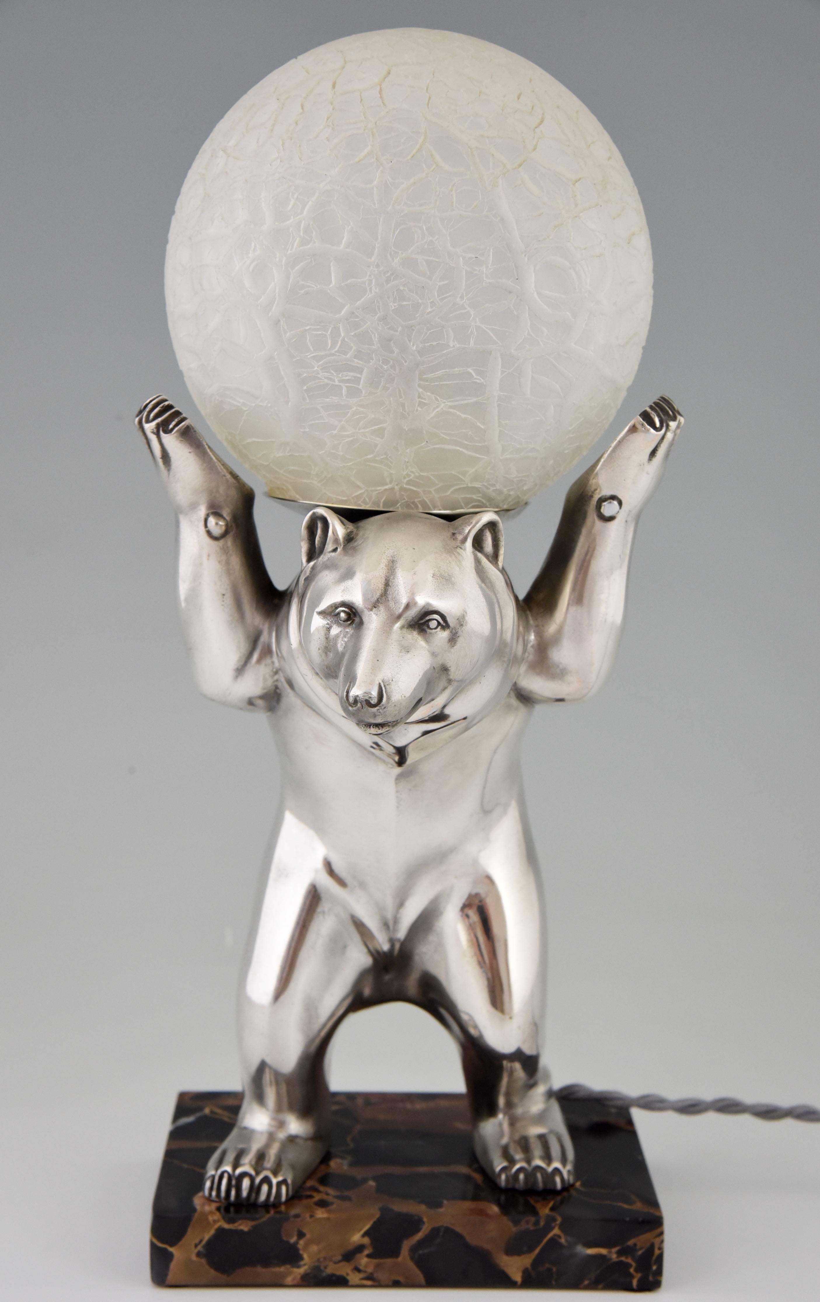 French Art Deco Silvered Bear Lamp by Irénée Rochard, 1930 In Good Condition In Antwerp, BE