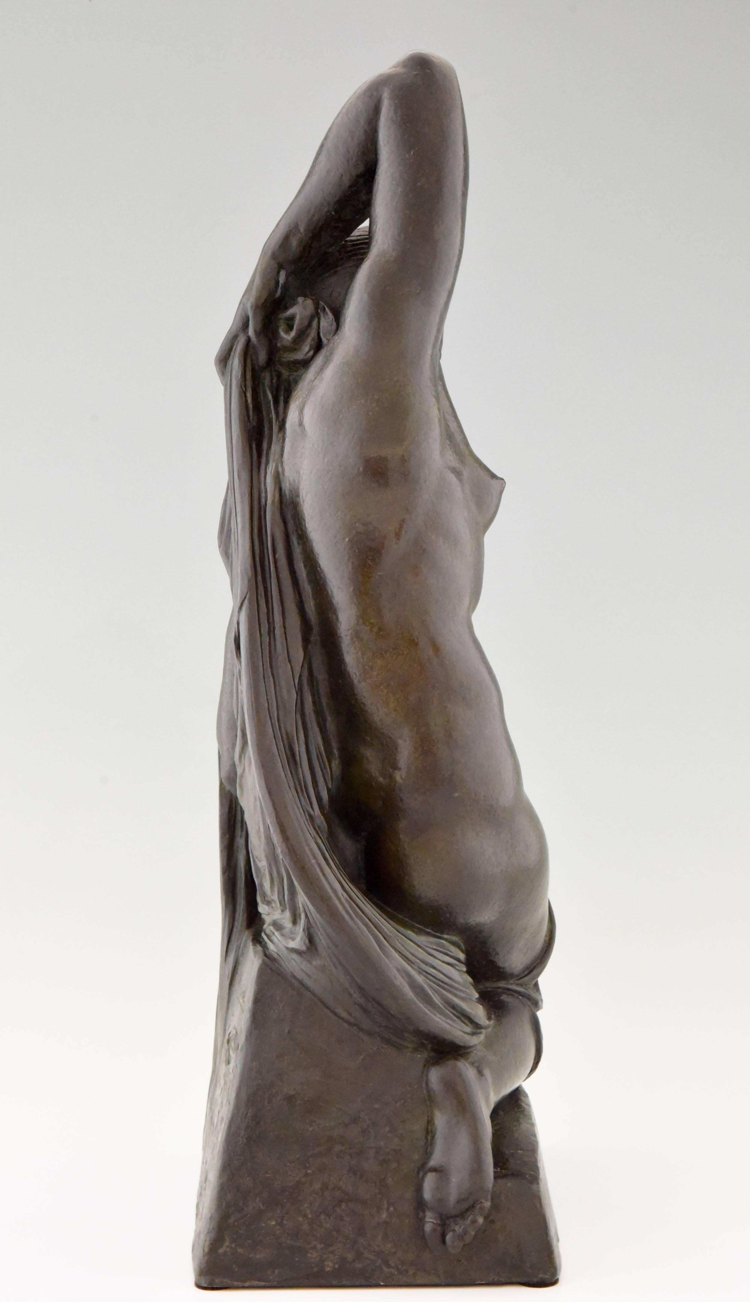 Patinated Art Deco Bronze Sculpture of a Nude Joe Descomps Cormier France