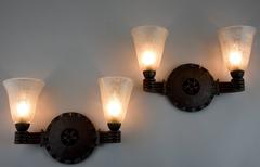 Art Deco Wrought Iron Glass Wall Lights sconces  Nics Freres & Daum 1930 France