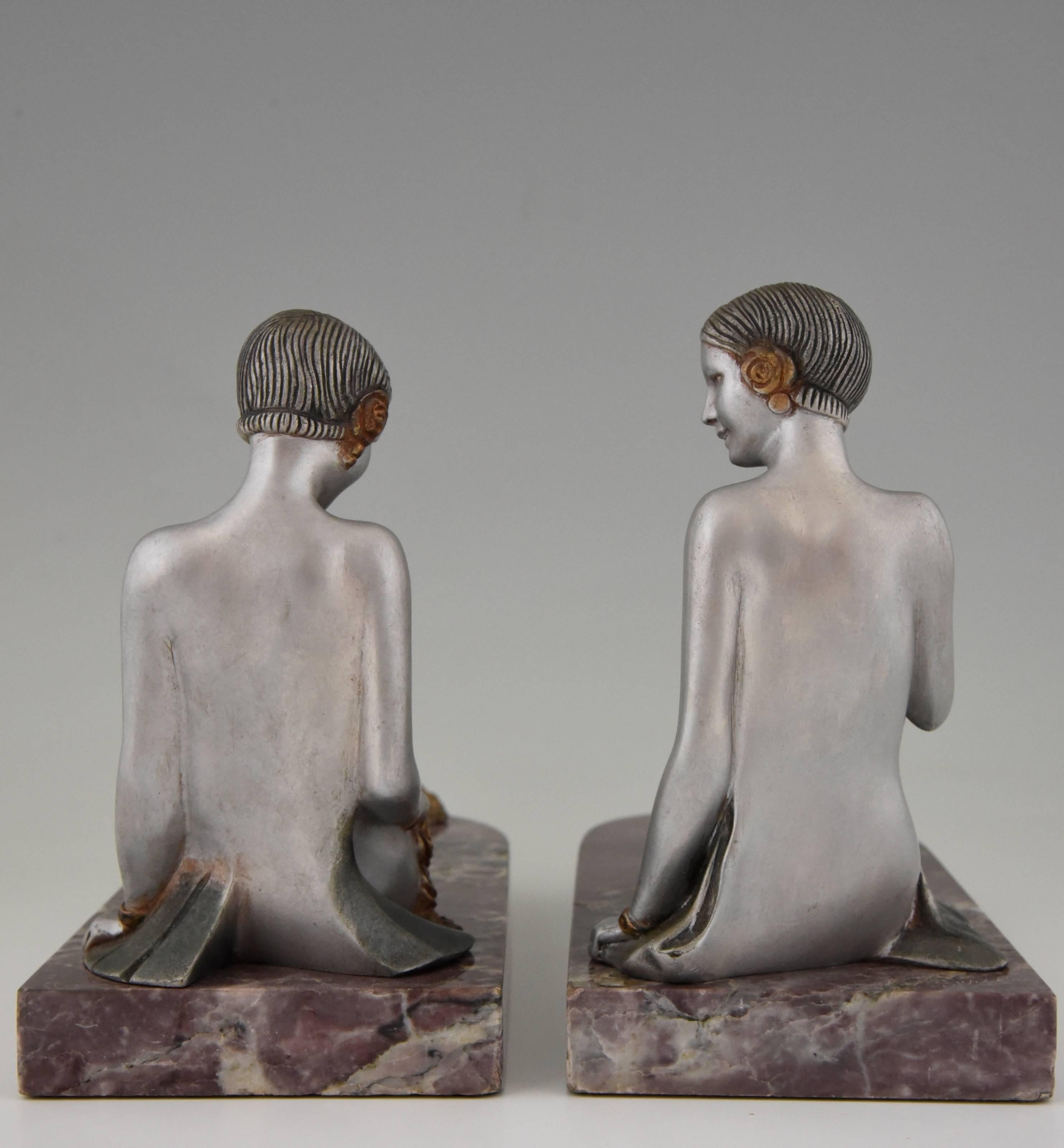 French Art Deco Bronze Nude Bookends by Scribe, 1930 1
