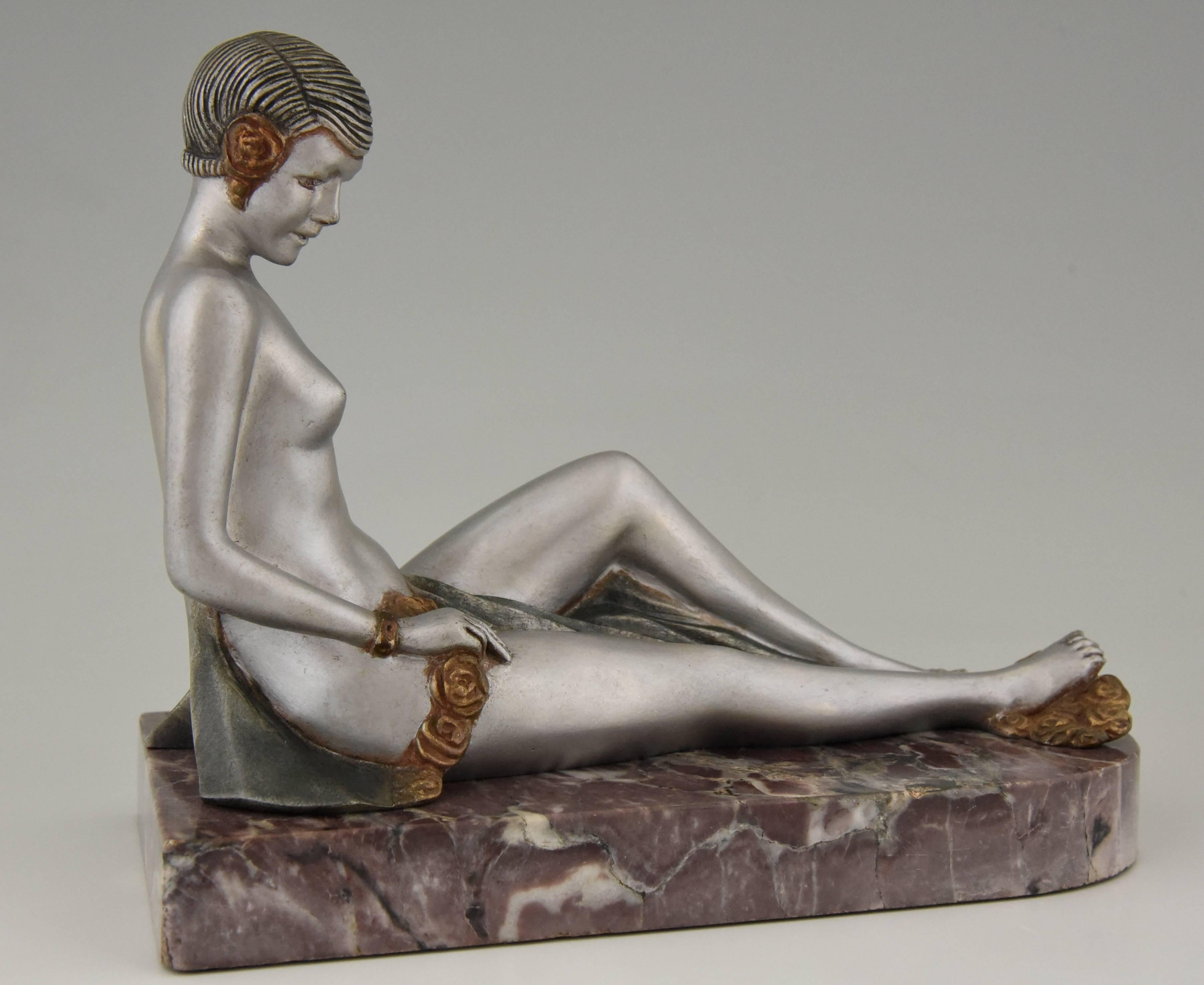 French Art Deco Bronze Nude Bookends by Scribe, 1930 3