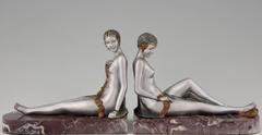 French Art Deco Bronze Nude Bookends by Scribe, 1930