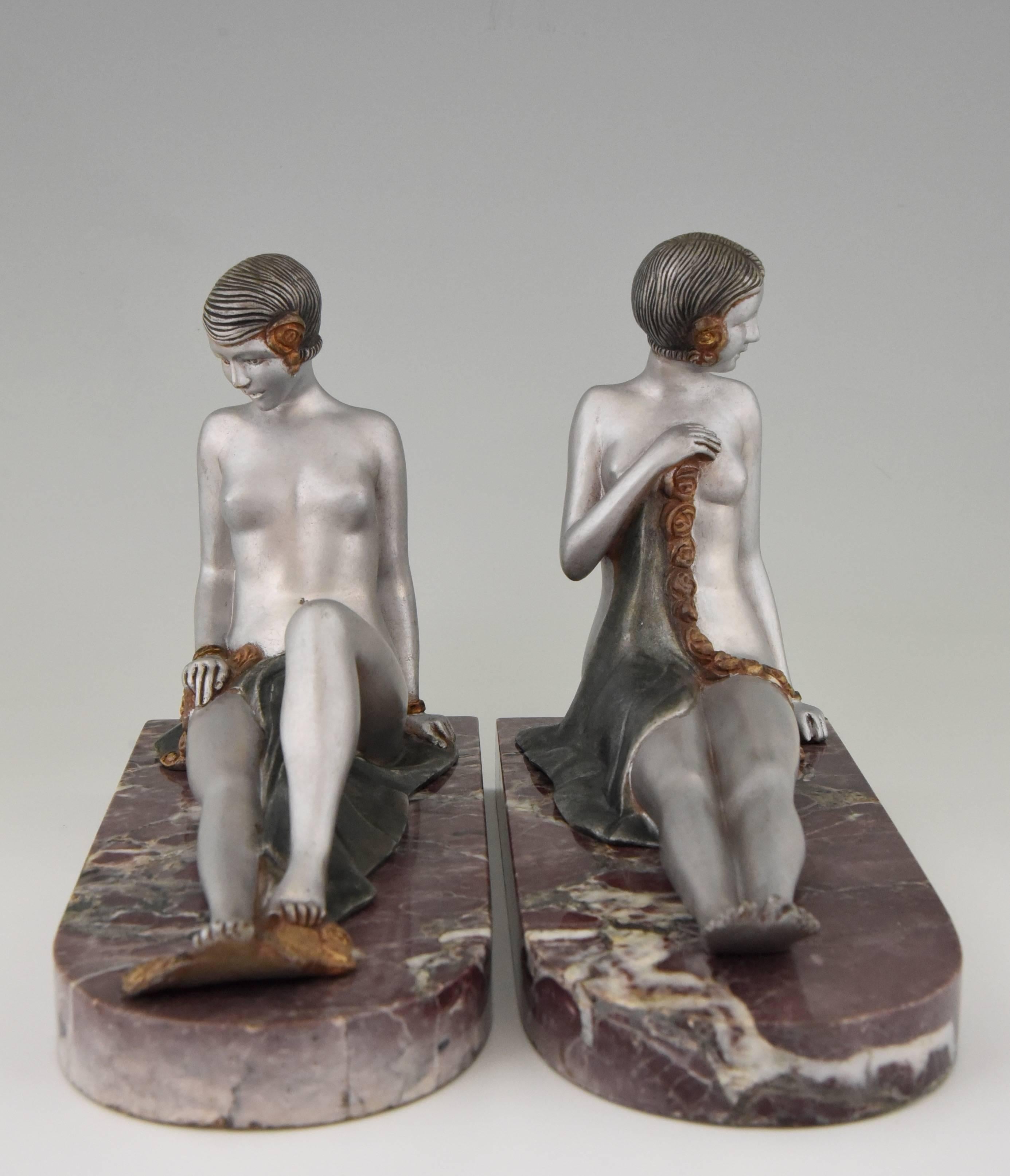 Mid-20th Century French Art Deco Bronze Nude Bookends by Scribe, 1930