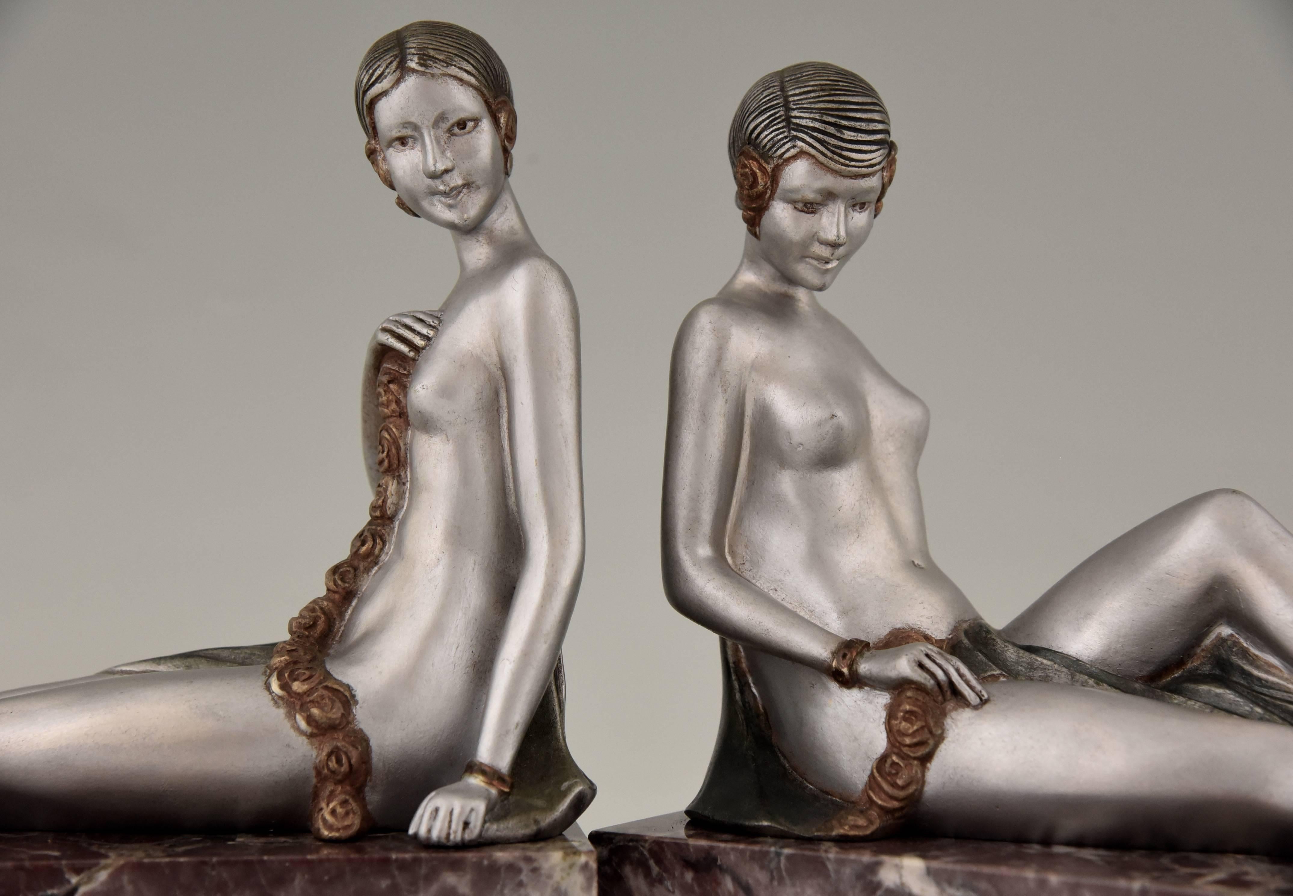 French Art Deco Bronze Nude Bookends by Scribe, 1930 4