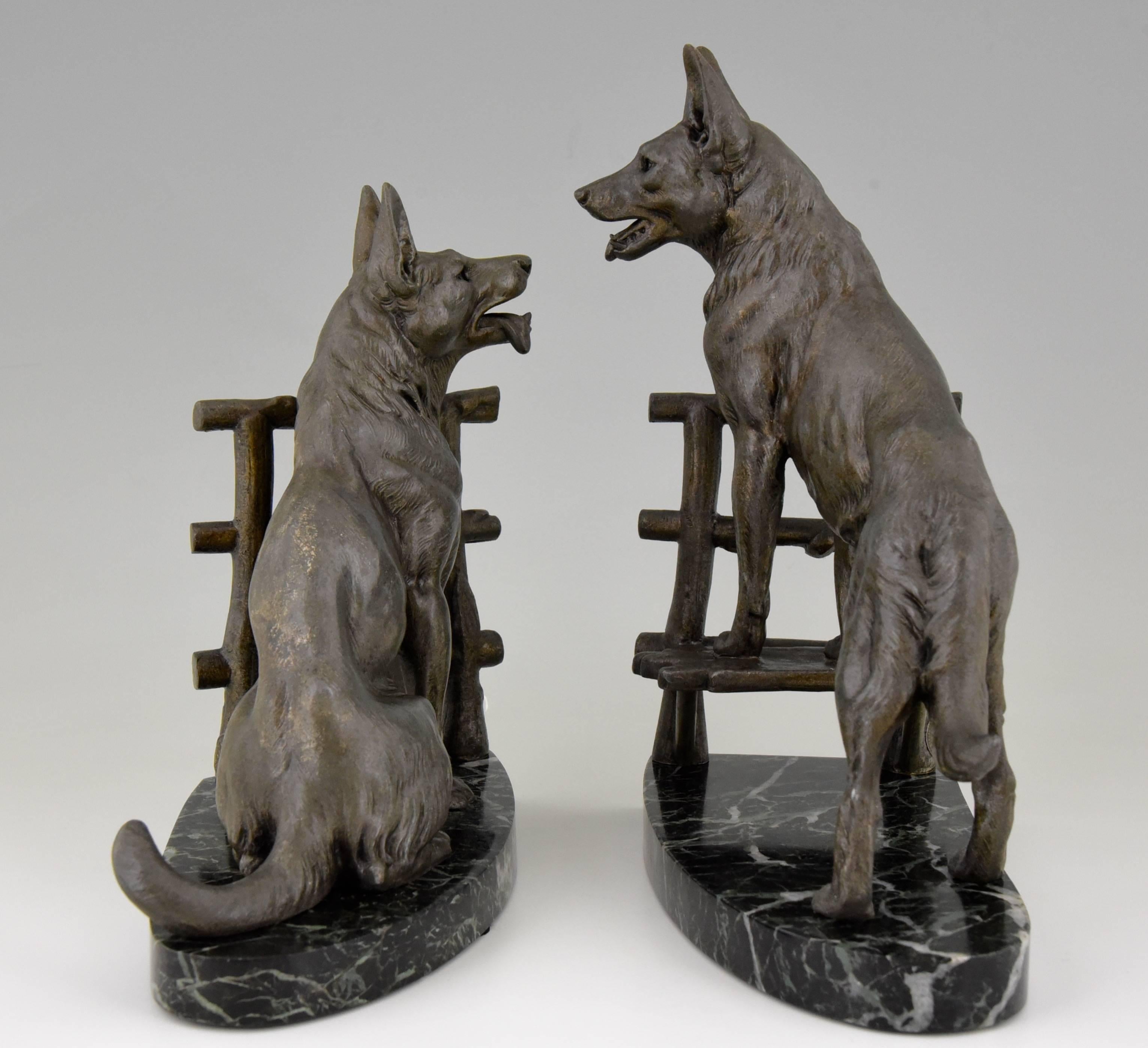 French Art Deco German Shepherd Dog Bookends by Carvin, 1930 France
