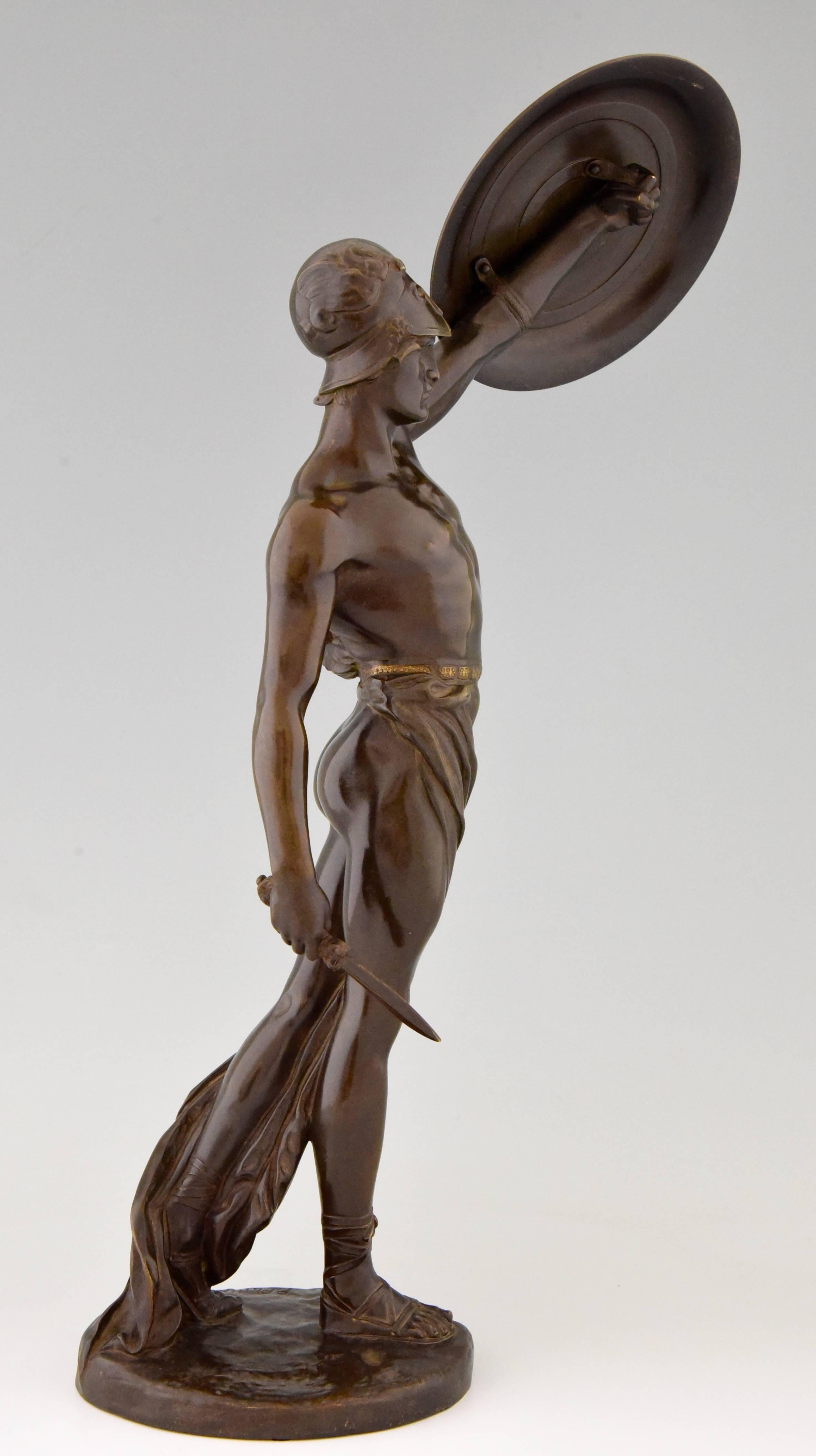 Gladiator, bronze sculpture of a male nude warrior with shield and dagger by the French artist Paul Philippe.
Signature / marks:
P. Philippe. Bronze paris AG. Number.
Style:
Romantic.
Date:
1900 .
Material:
Patinated