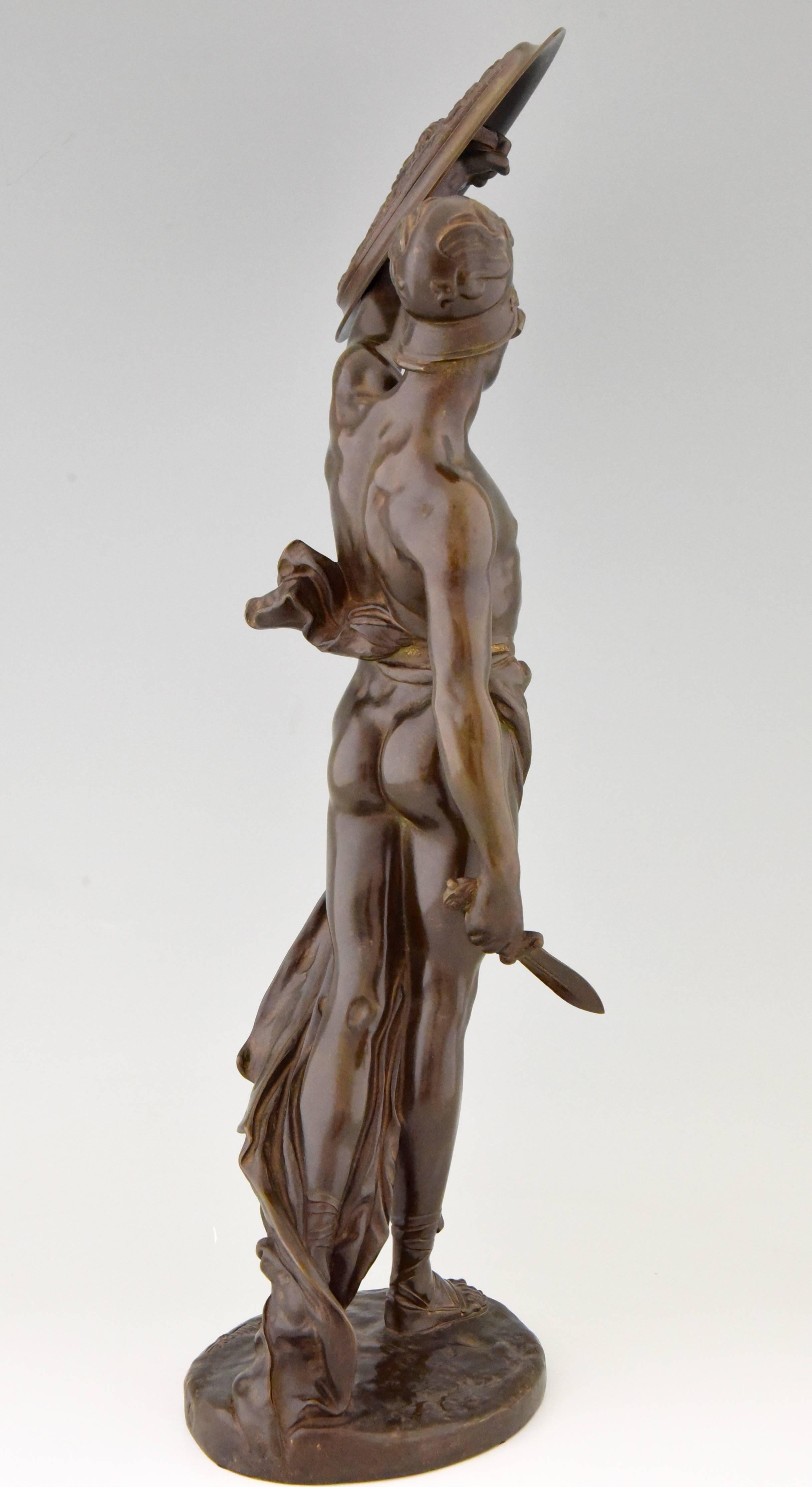 French Gladiator, Bronze Sculpture Male Nude with Dagger and Shield by Paul Philippe
