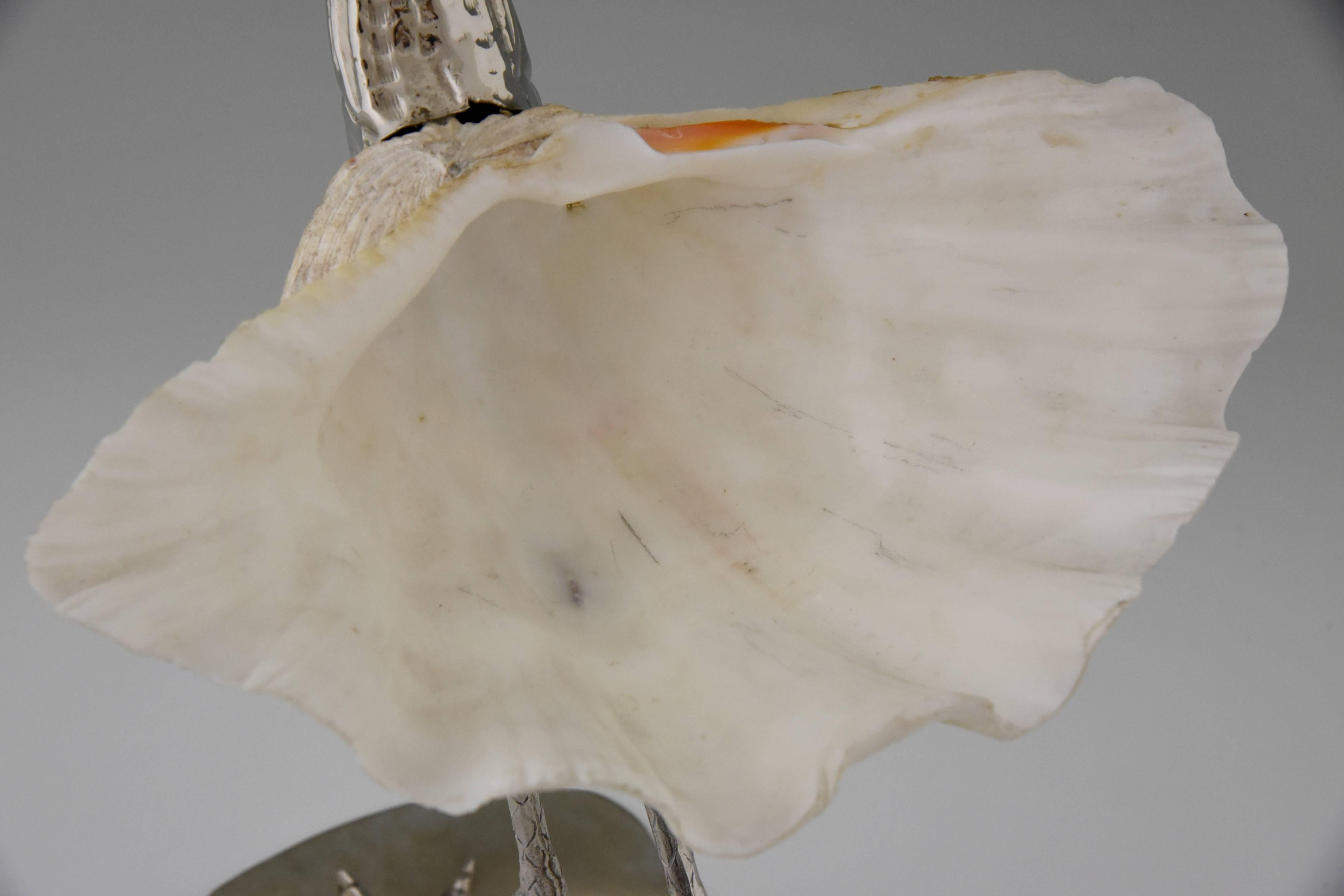 Modern Italian Bird Sculpture Silvered Metal and Seashell by Gabriella Binazzi 4