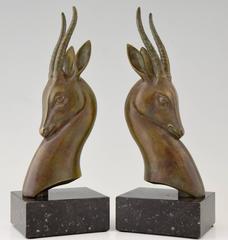 French Art Deco Bronze Deer or Antelope Bookends by G. Garreau, 1930