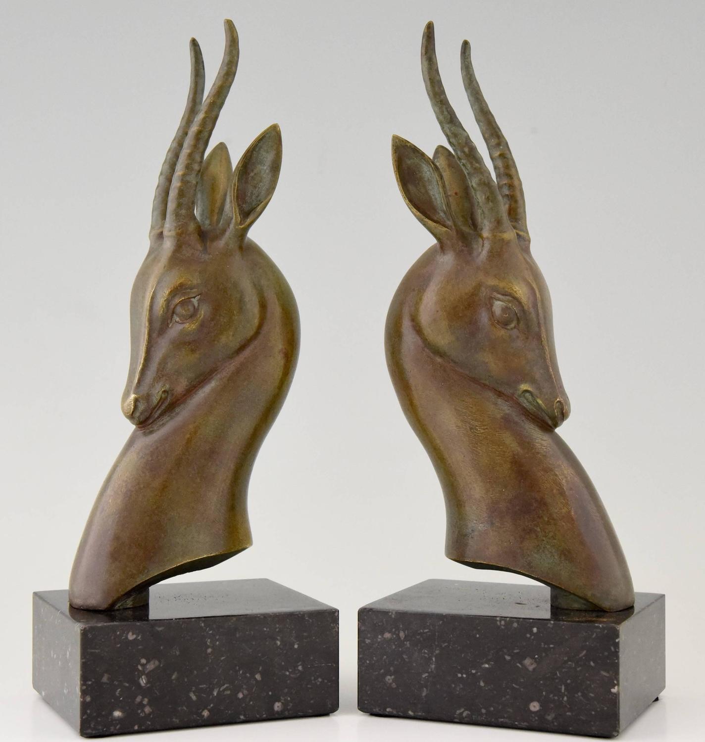 French Art Deco Bronze Deer or Antelope Bookends by G. Garreau, 1930 at