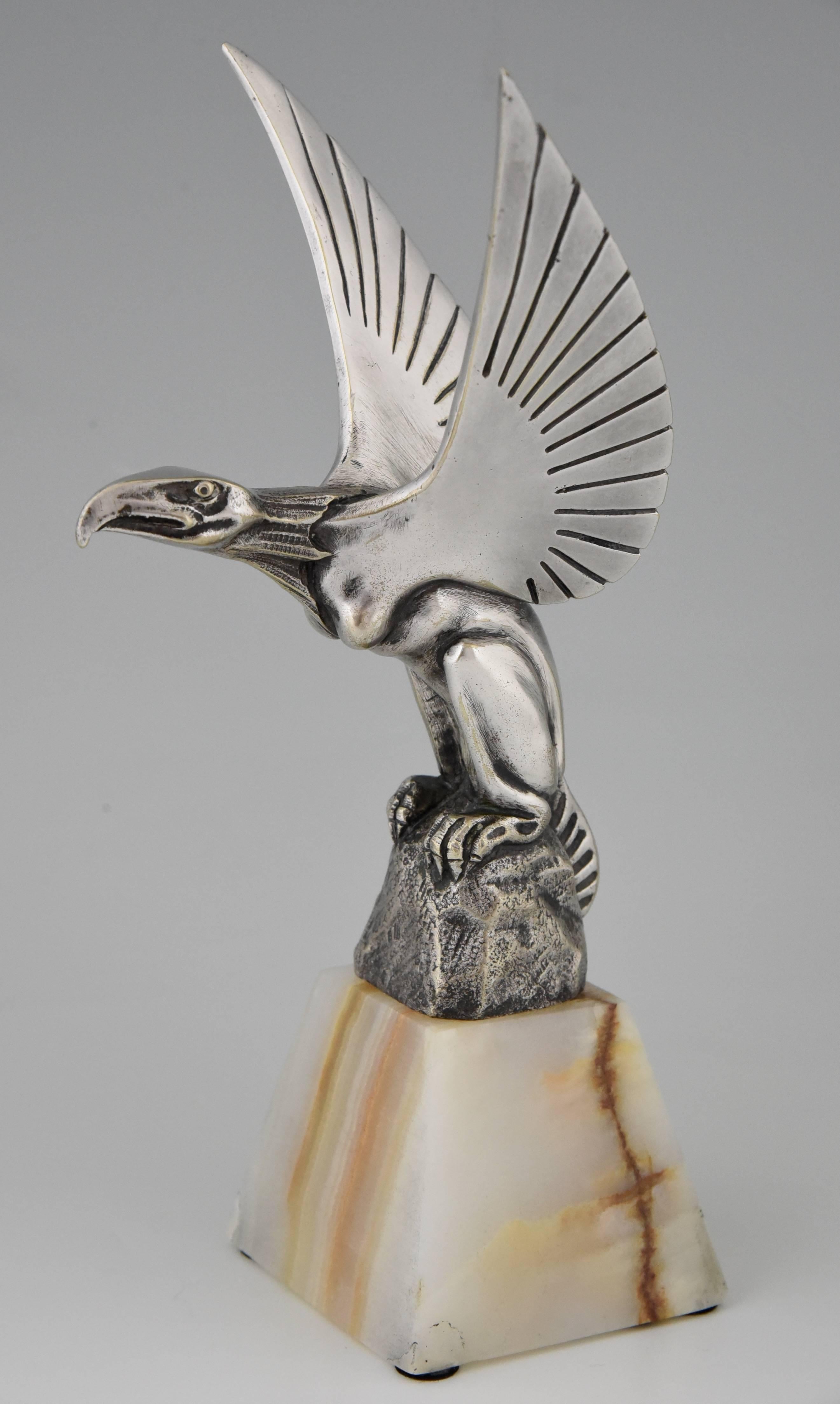 Chimere Art Deco Silvered Bronze Car Mascot by G. H. Bourcart, 1920 In Good Condition In Antwerp, BE