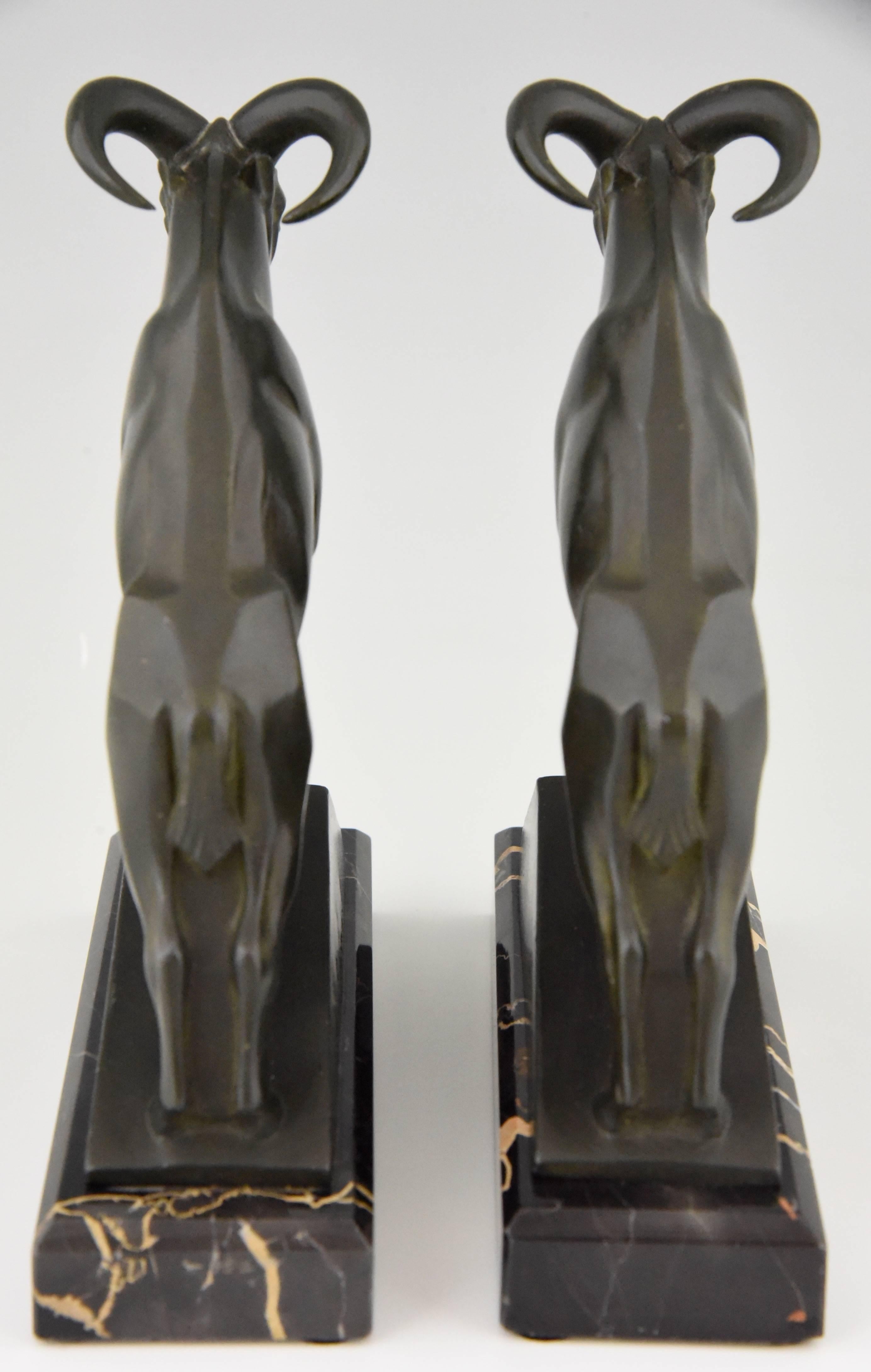Marble French Art Deco Ram Bookends by Max Le Verrier, 1930