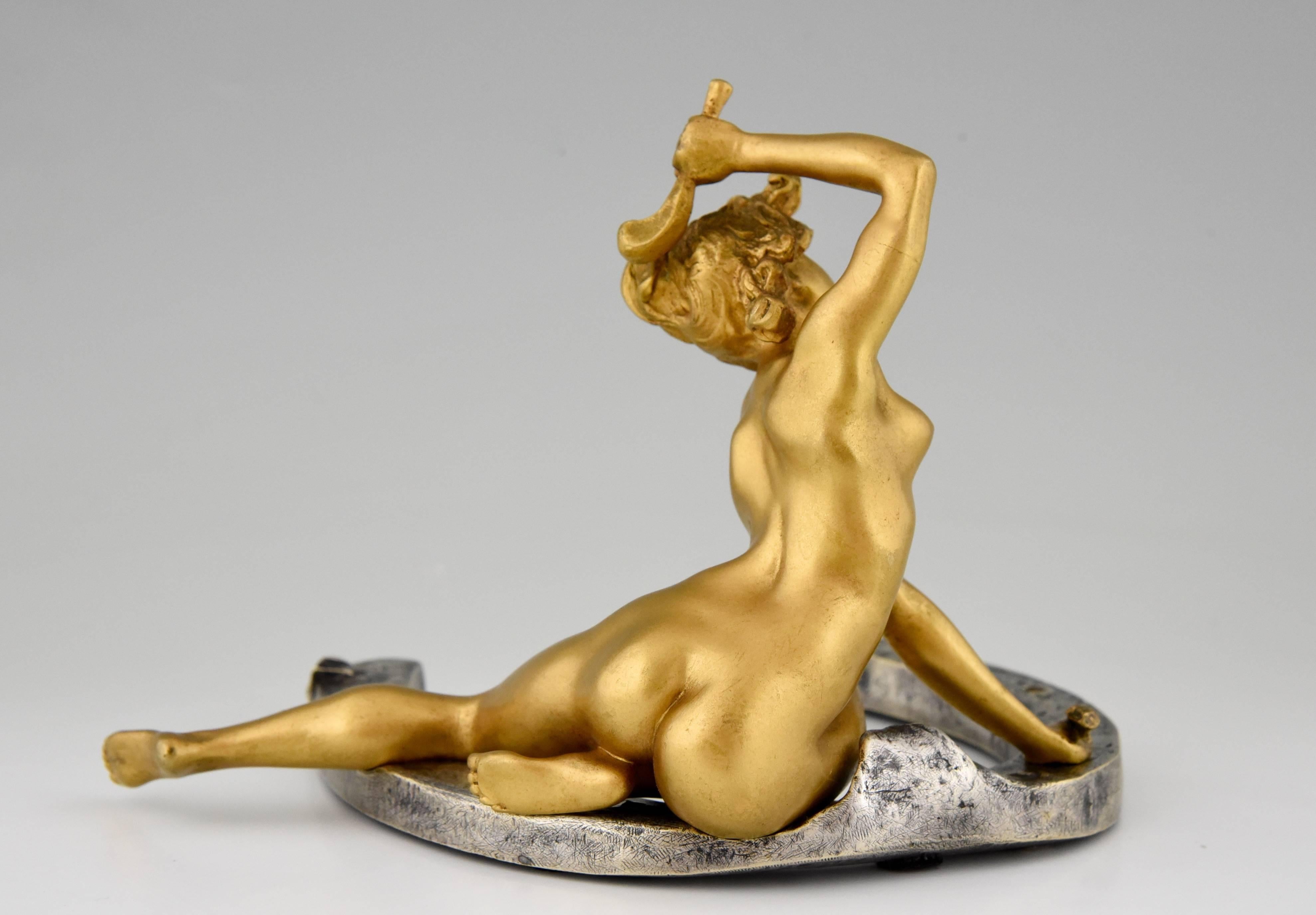French Art Nouveau Bronze Nude on Horseshoe by G. Récipon, 1896 2