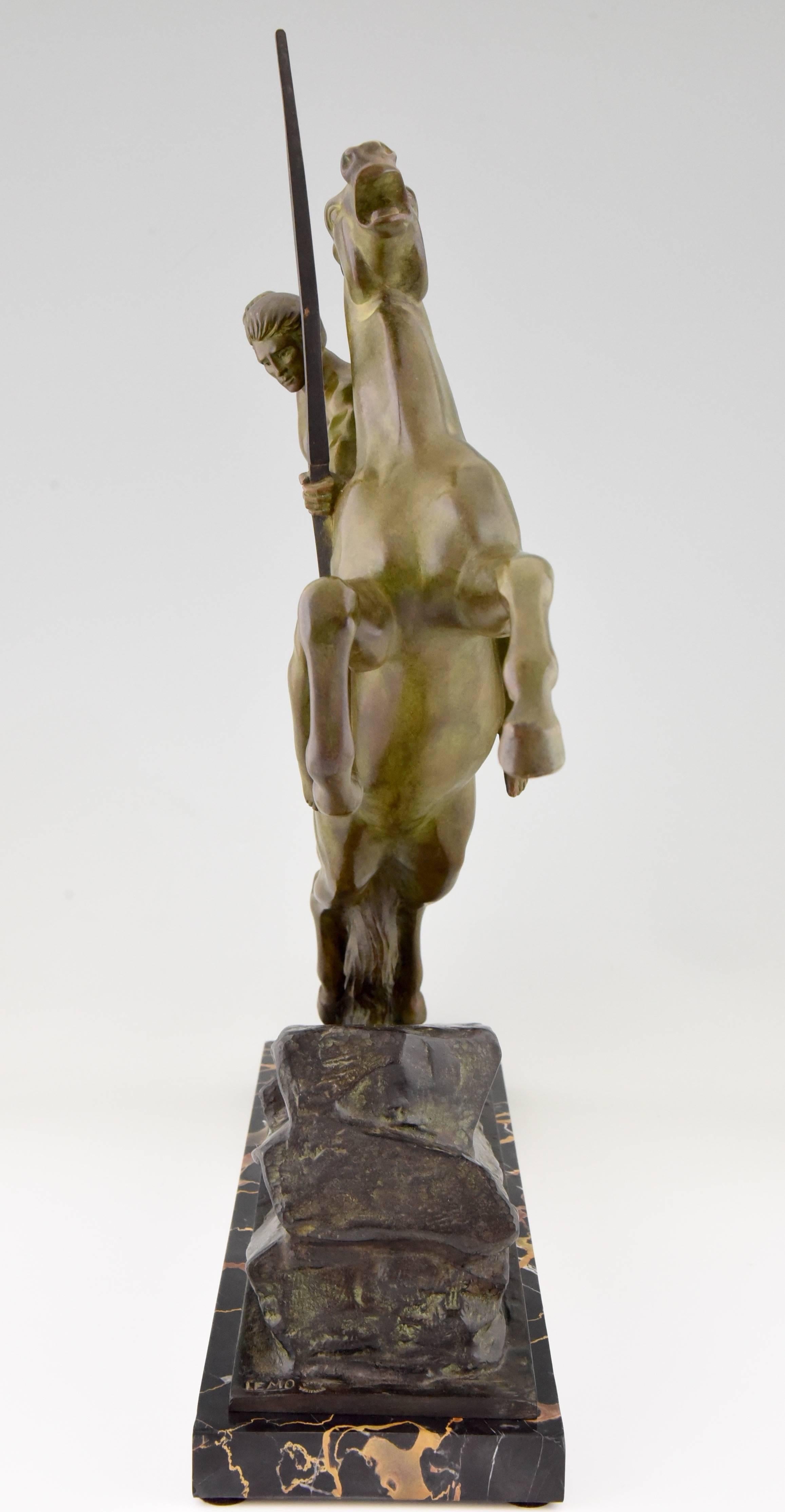 Art Deco Bronze Sculpture of an Archer on a Rearing Horse by Lemo, 1925 In Excellent Condition In Antwerp, BE