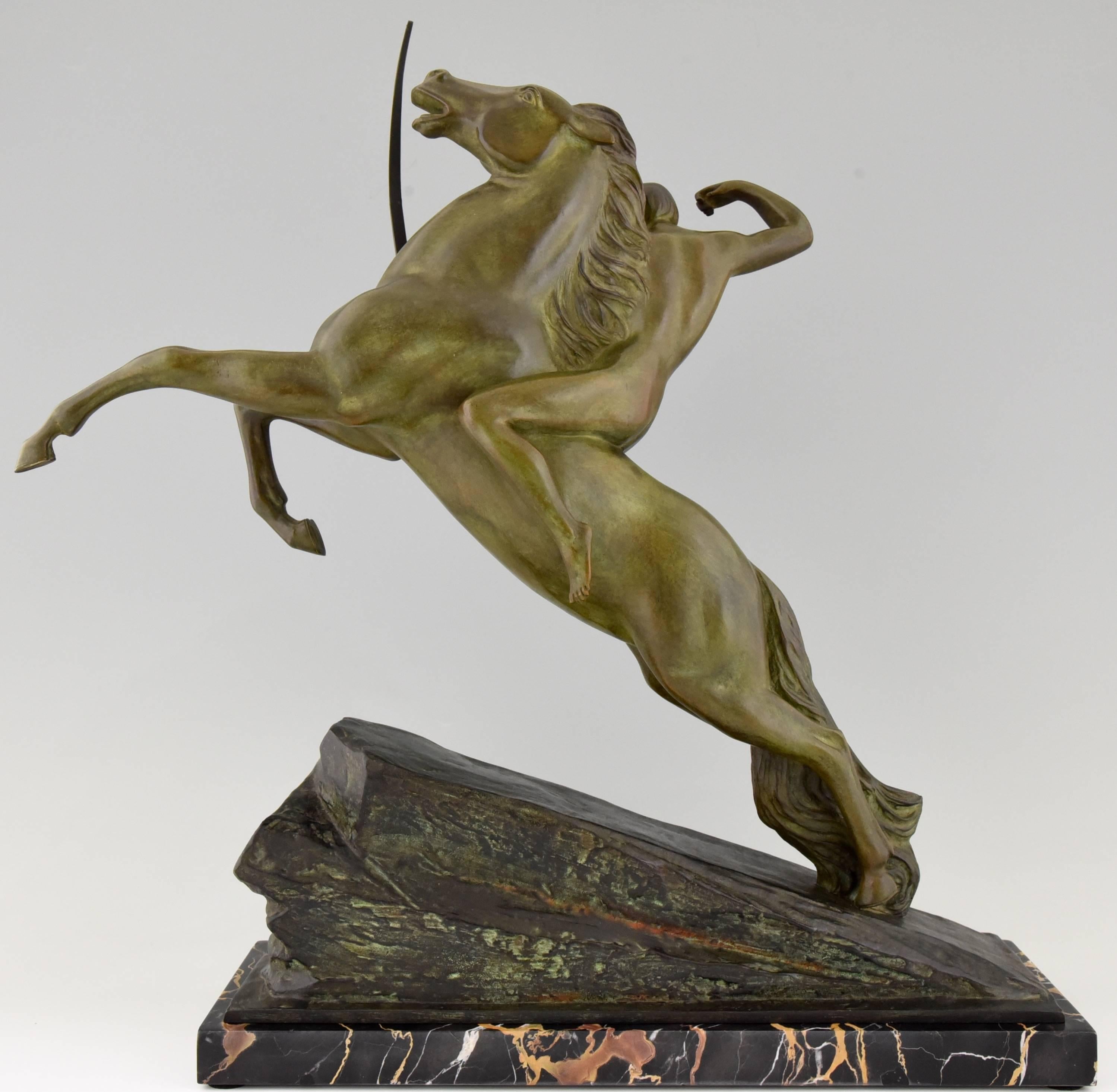 Art Deco Bronze Sculpture of an Archer on a Rearing Horse by Lemo, 1925 1