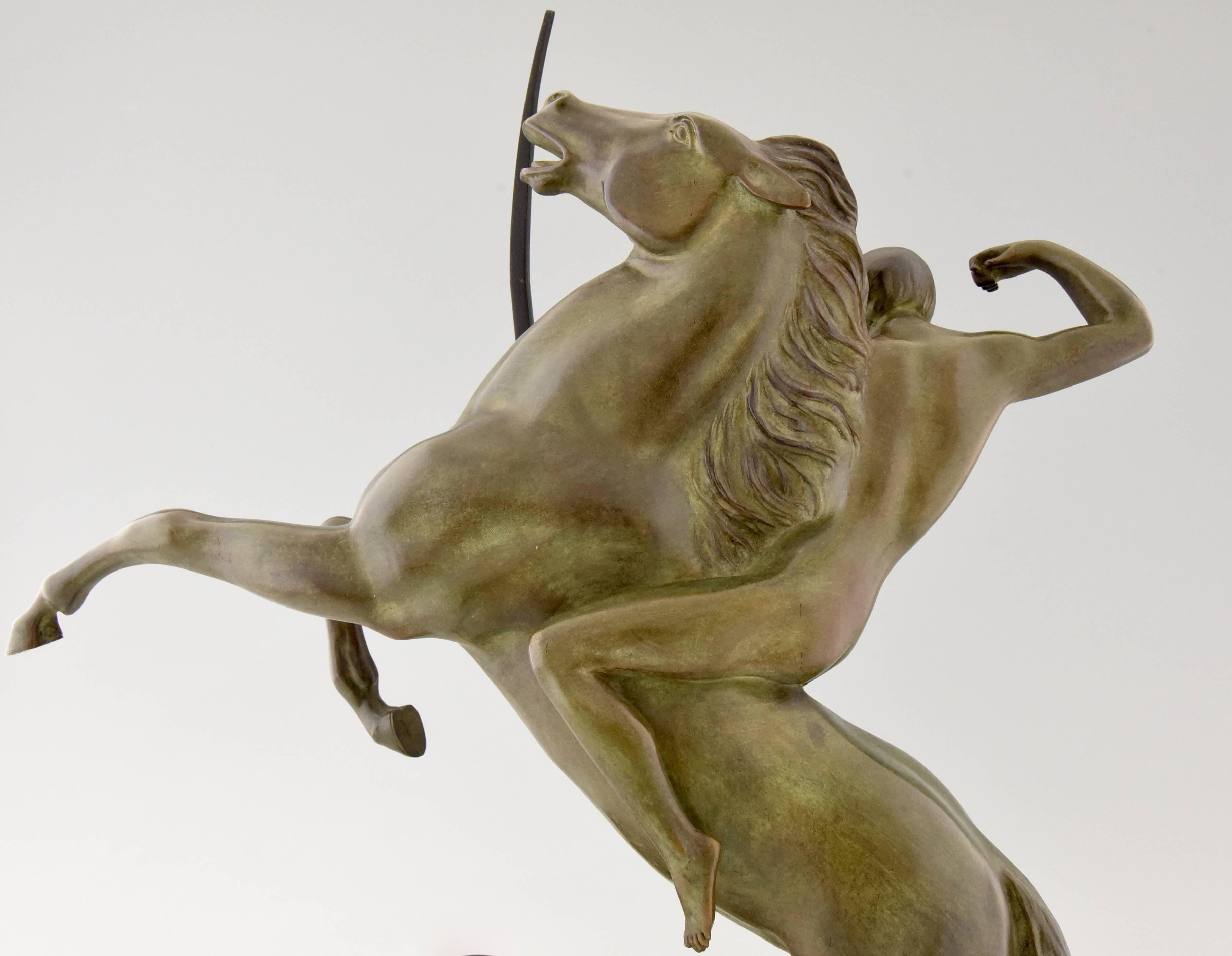 Art Deco Bronze Sculpture of an Archer on a Rearing Horse by Lemo, 1925 3