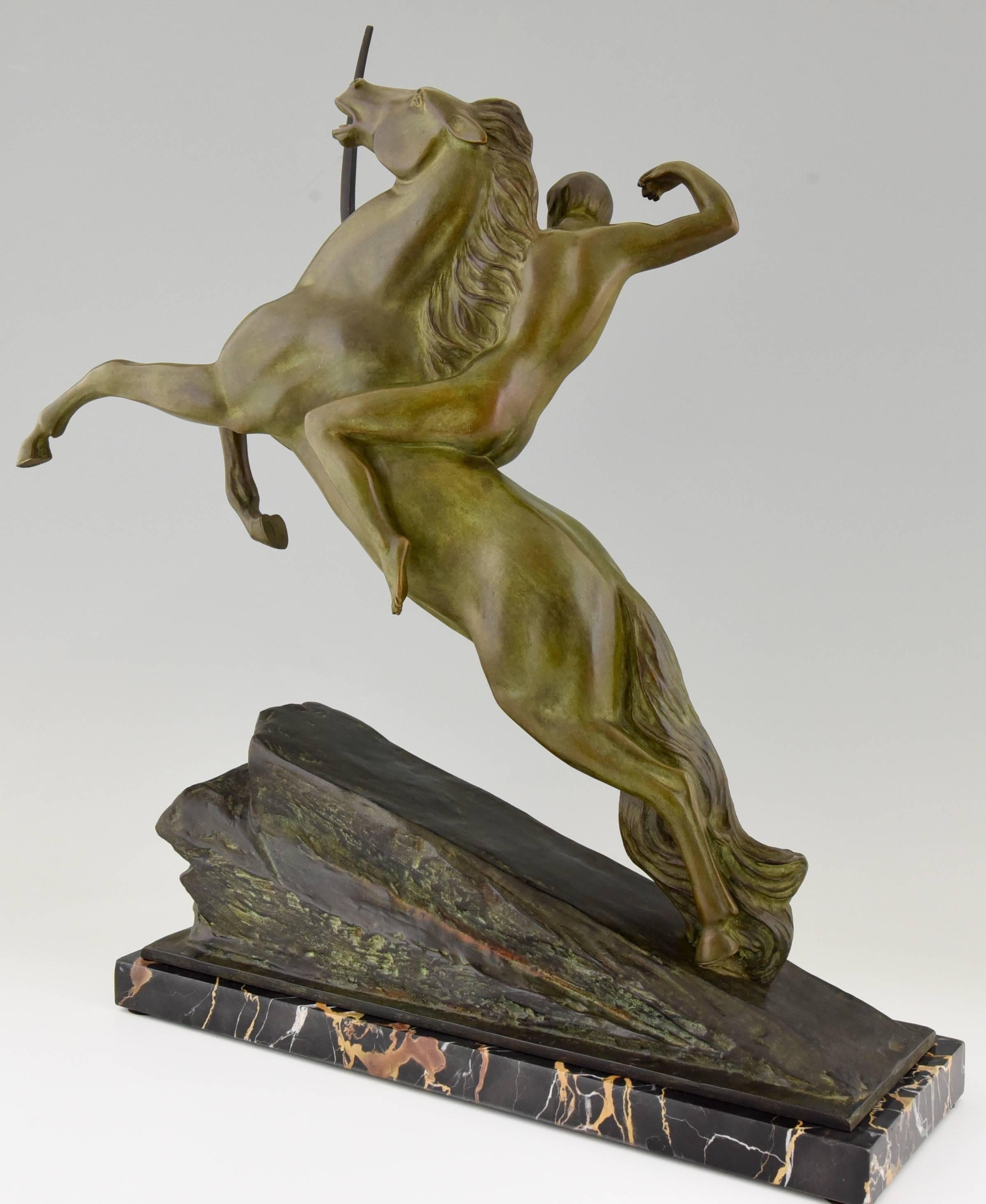 20th Century Art Deco Bronze Sculpture of an Archer on a Rearing Horse by Lemo, 1925