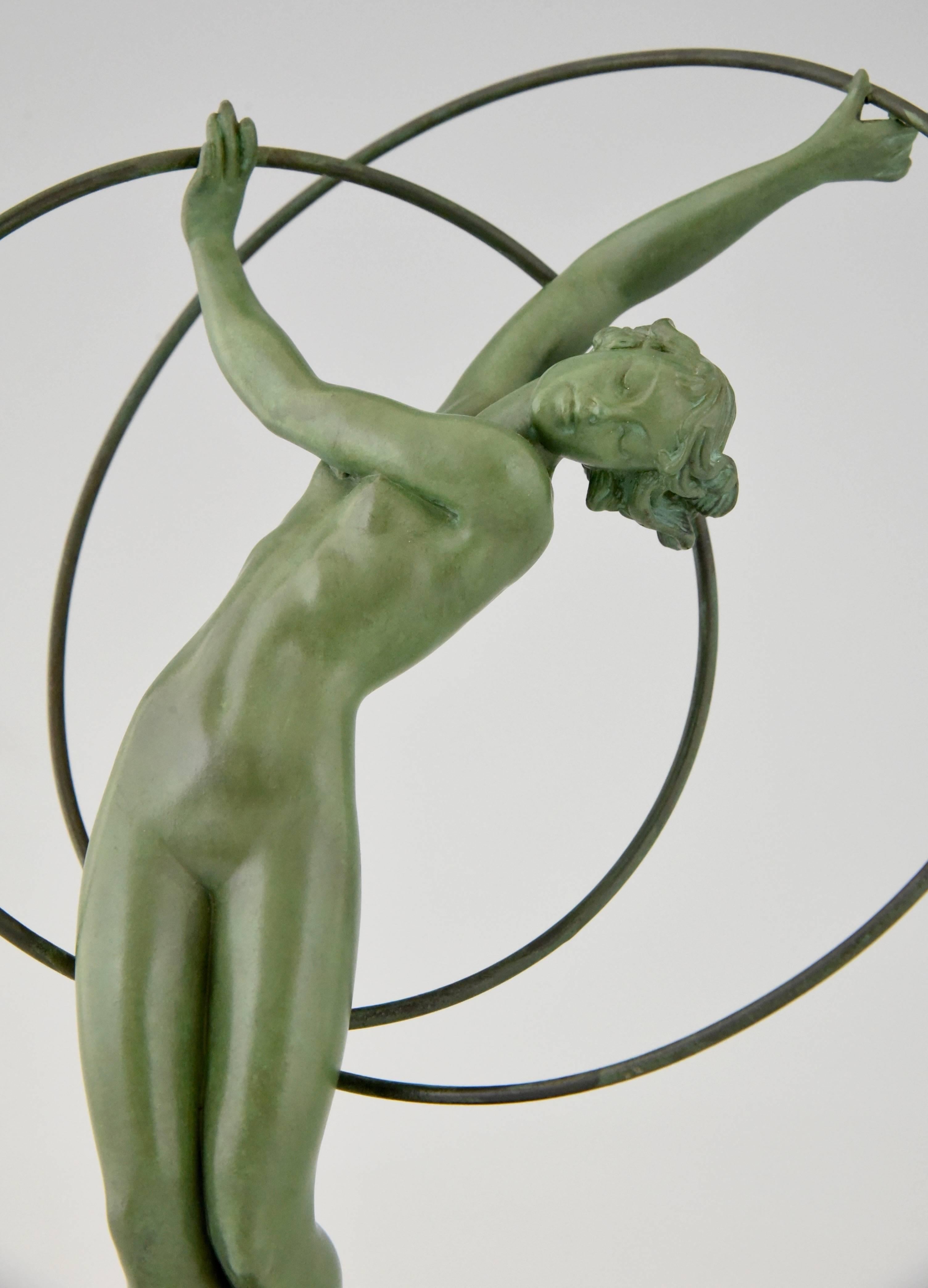 French Art Deco Sculpture Nude Hoop Dancer by Fayral, Pierre Le Faguays, 1930 1