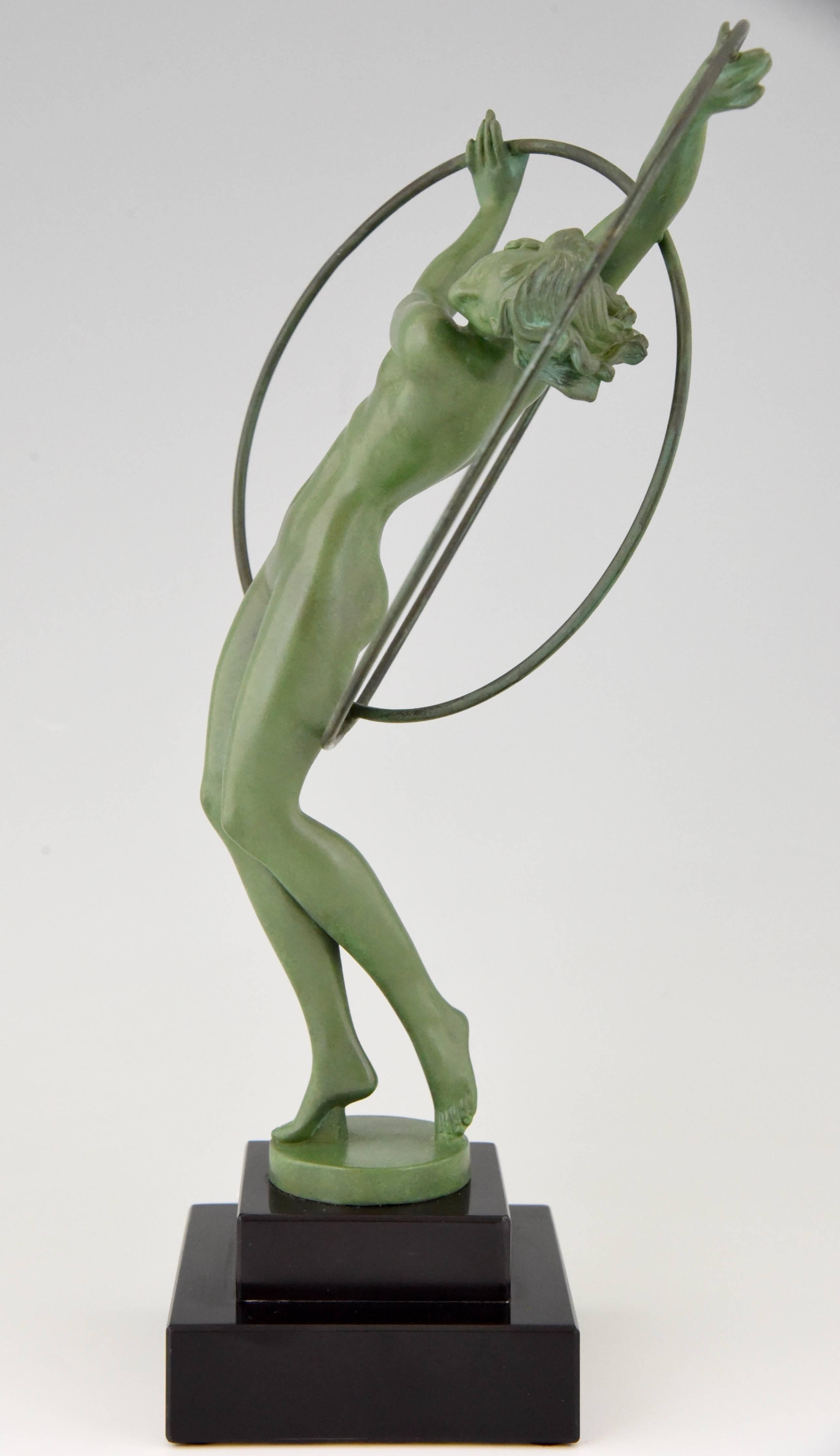 20th Century French Art Deco Sculpture Nude Hoop Dancer by Fayral, Pierre Le Faguays, 1930