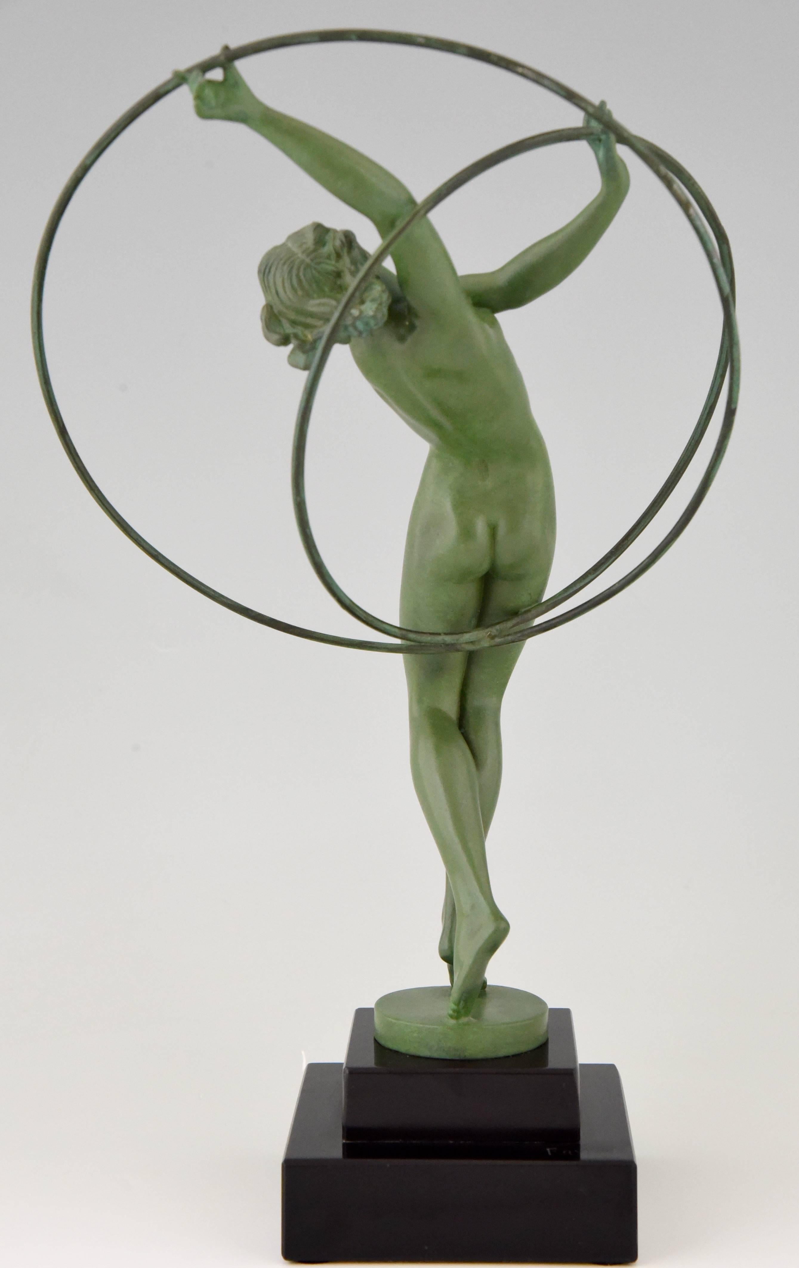 Marble French Art Deco Sculpture Nude Hoop Dancer by Fayral, Pierre Le Faguays, 1930