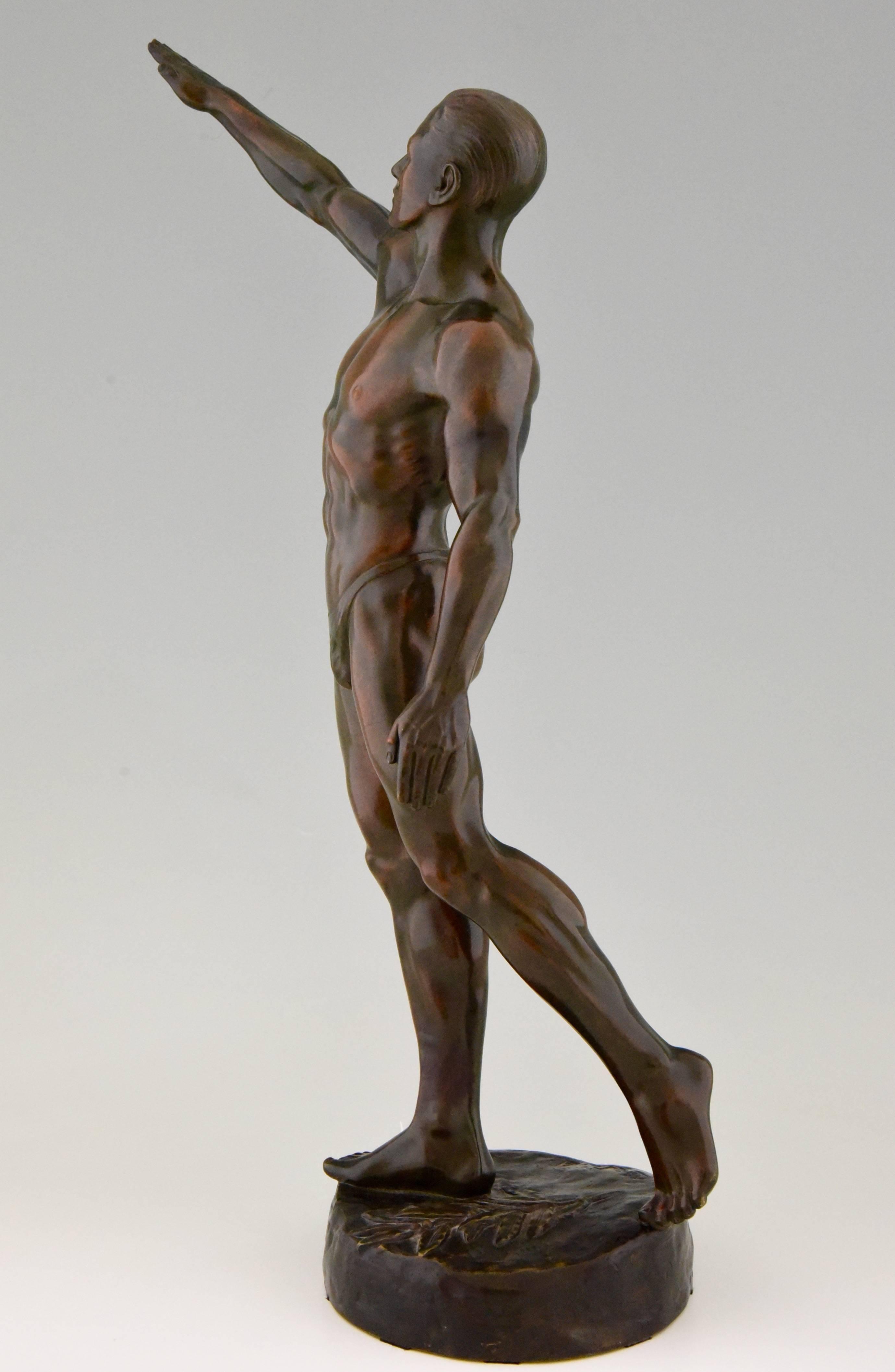 Olympic Salute, Art Deco Bronze Male Nude Athlete by A. David, 1925 at 1stDibs nude olympic