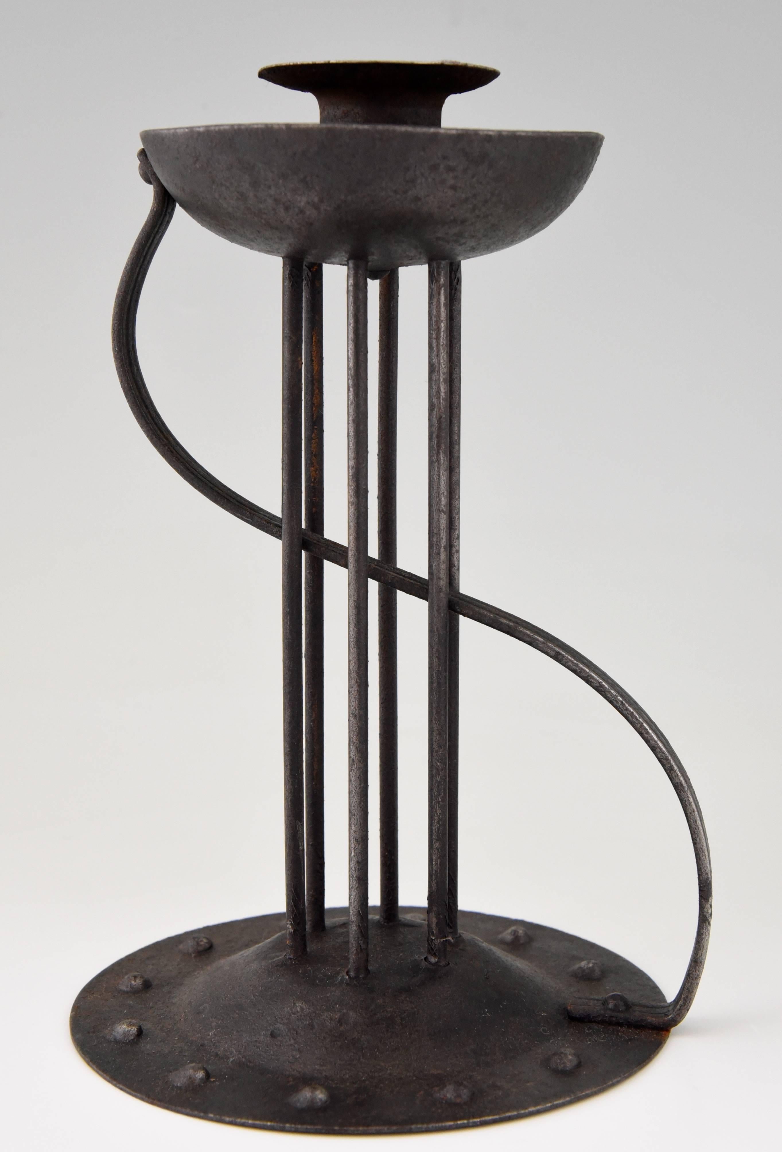 German Pair of Art Nouveau Iron Candlesticks Goberg, Hugo Berger, 1910