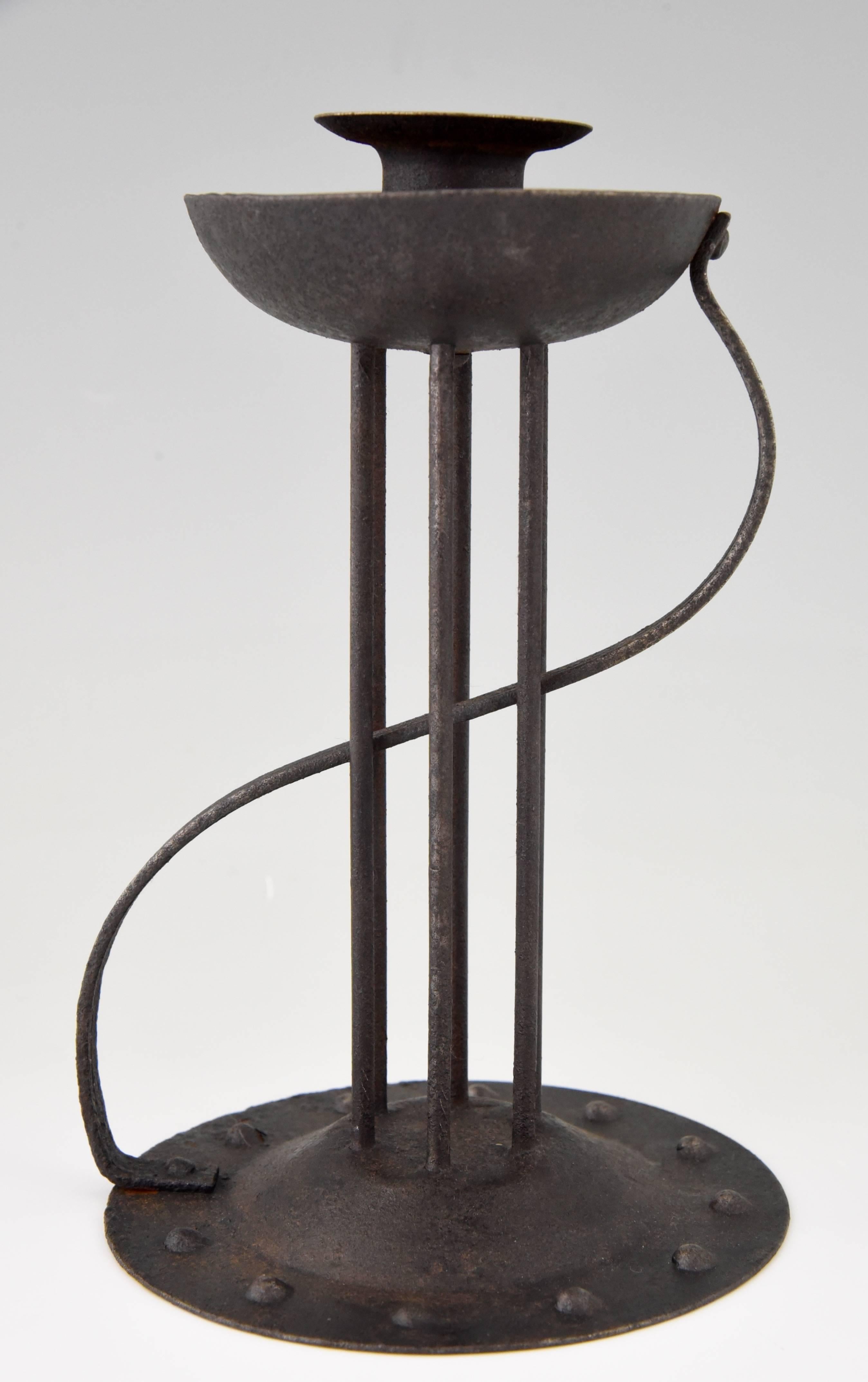 20th Century Pair of Art Nouveau Iron Candlesticks Goberg, Hugo Berger, 1910