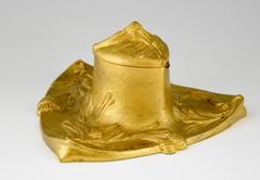 Art Nouveau Gilt Bronze Inkwell with Pine Cones by D. Alonzo