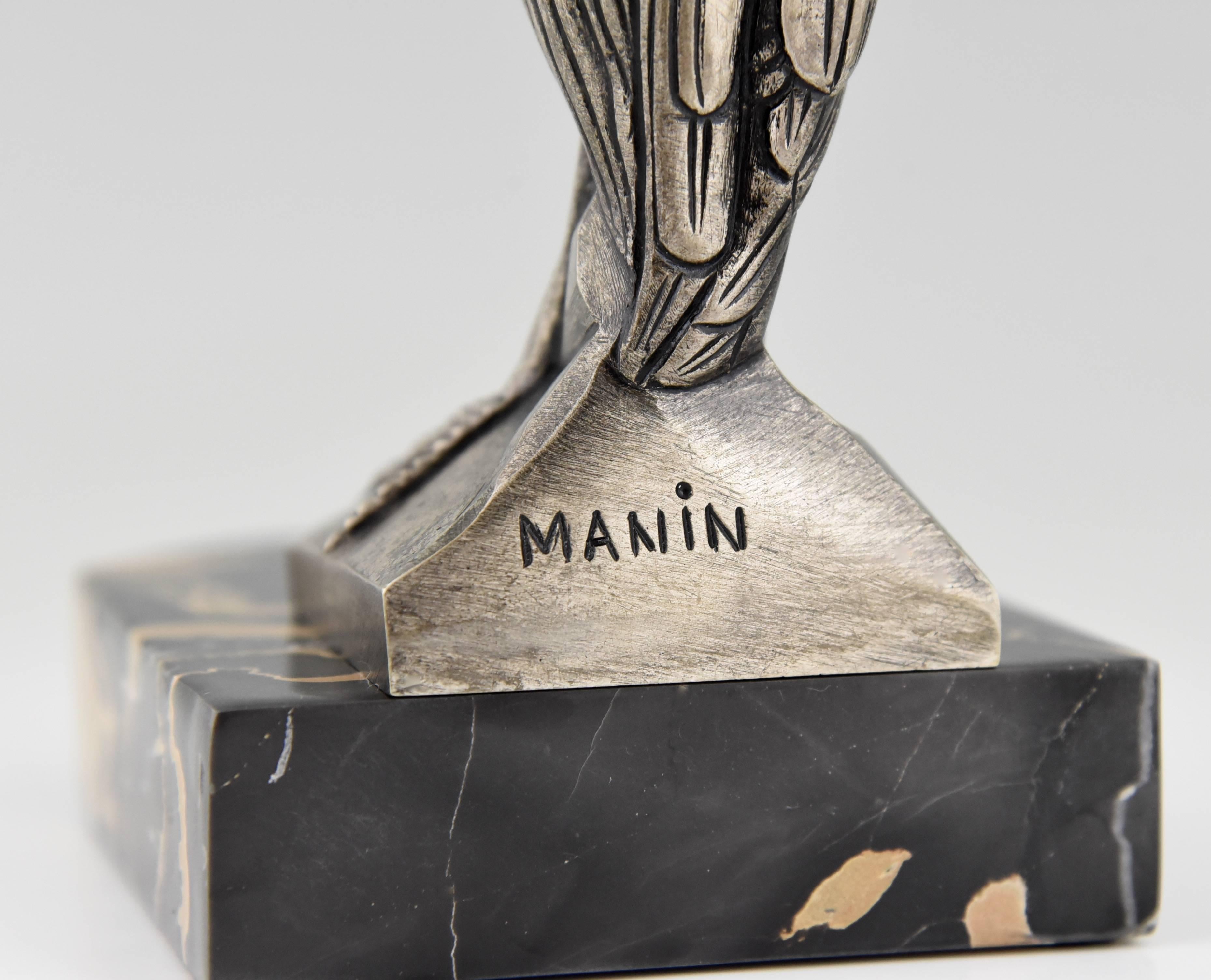 French Art Deco Silvered Bronze Heron Bookends by Manin, 1930 5