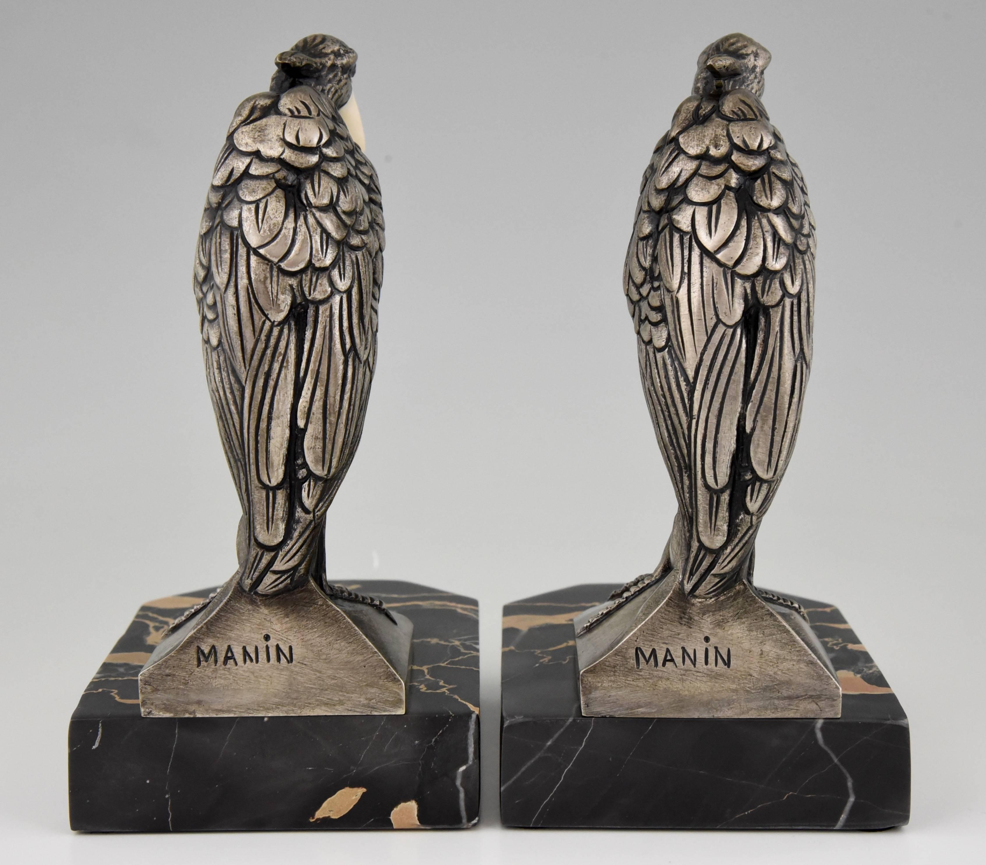 French Art Deco Silvered Bronze Heron Bookends by Manin, 1930 In Excellent Condition In Antwerp, BE