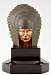 French Art Deco Bronze Ashtray with Indian Bust by Georges Garreau, 1930