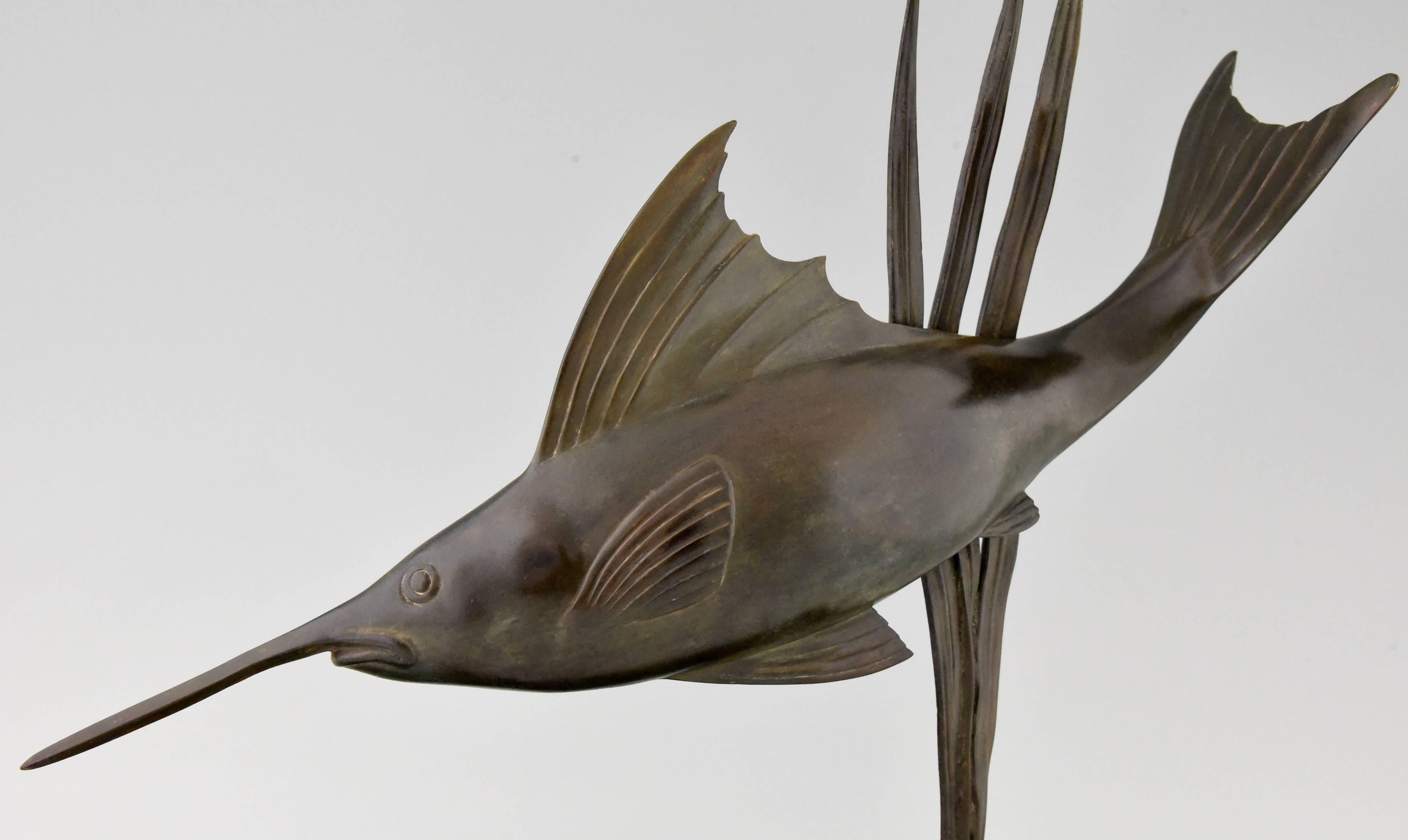 Art Deco Bronze Swordfish Sculpture by I. Strateff, 1930 France 3