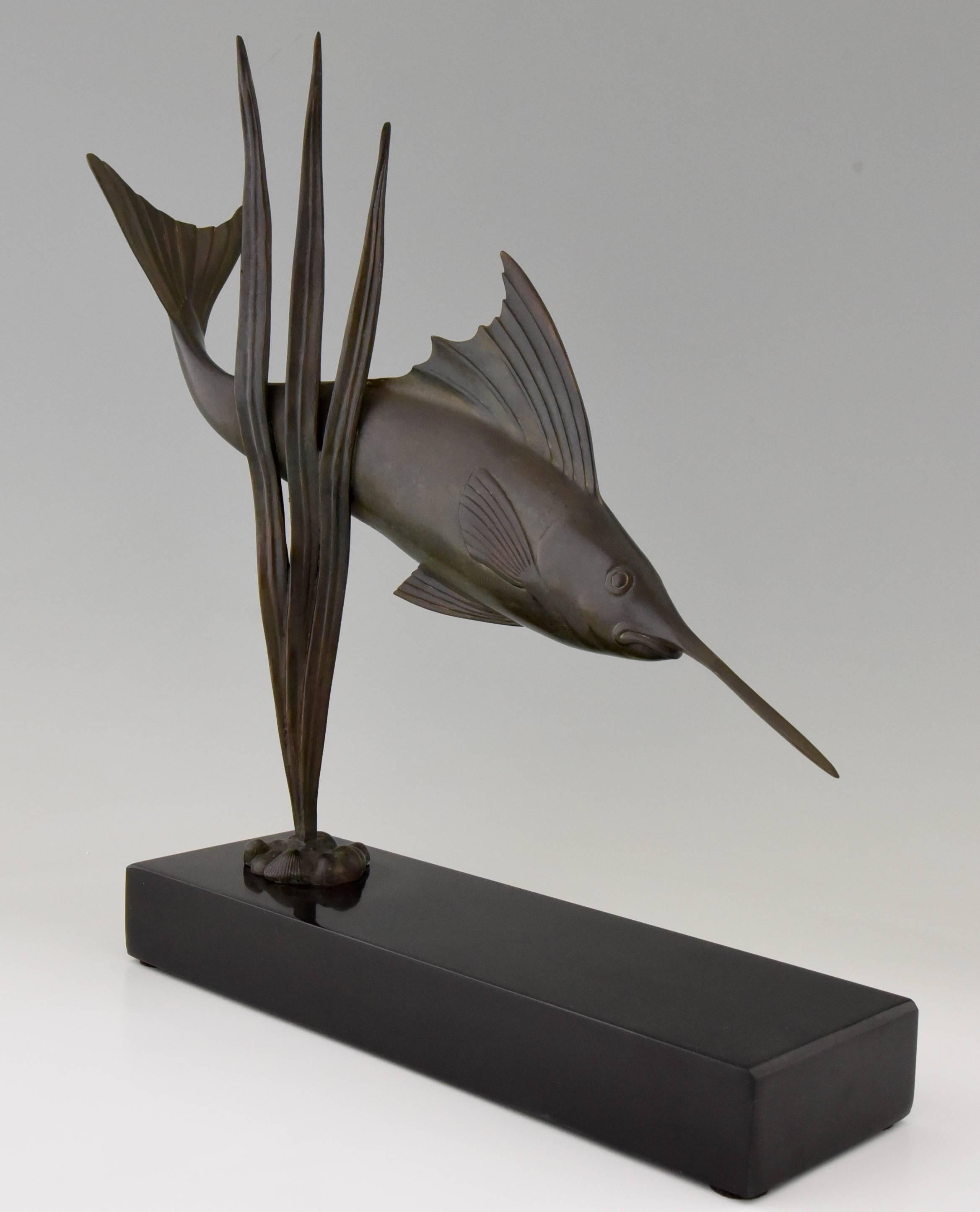 Art Deco Bronze Swordfish Sculpture by I. Strateff, 1930 France 1