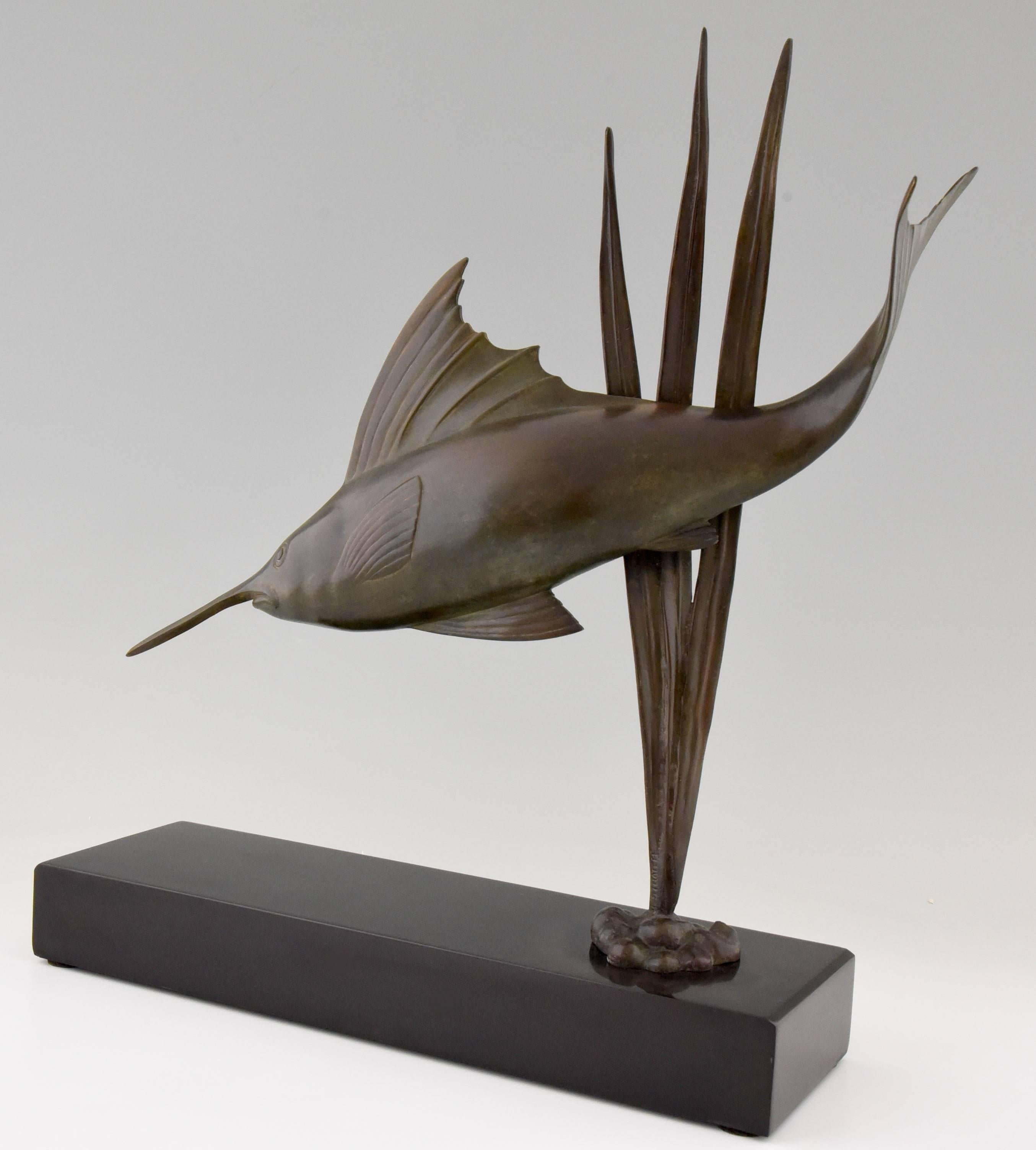 Art Deco Bronze Swordfish Sculpture by I. Strateff, 1930 France 2