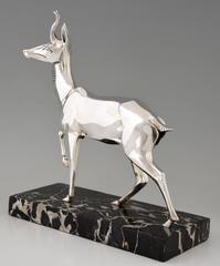 French Art Deco Silvered Bronze Deer Sculpture by Irenee Rochard, 1930