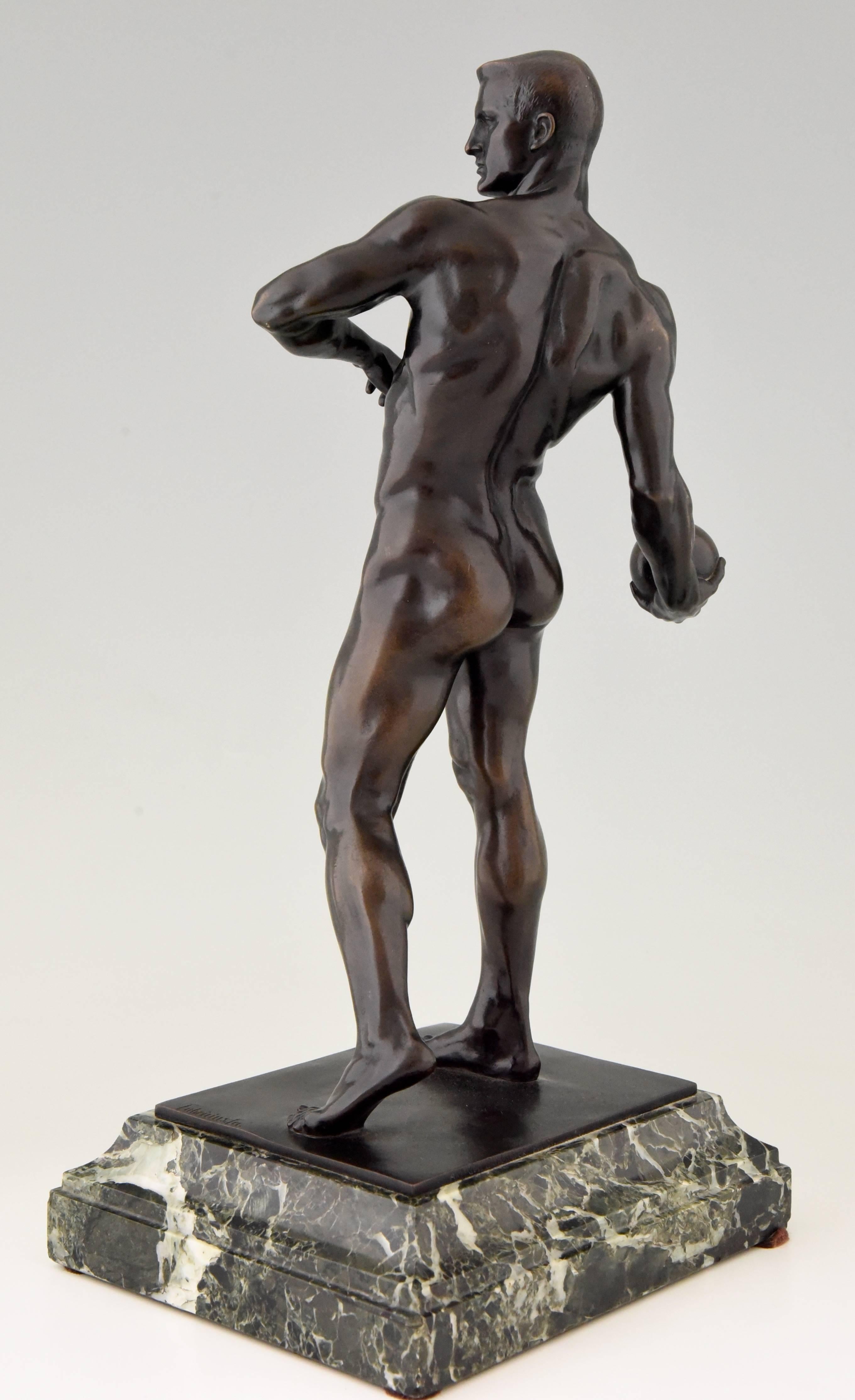 German Antique Bronze Sculpture of a Male Nude, Athlete with Ball by Fabricius, 1904