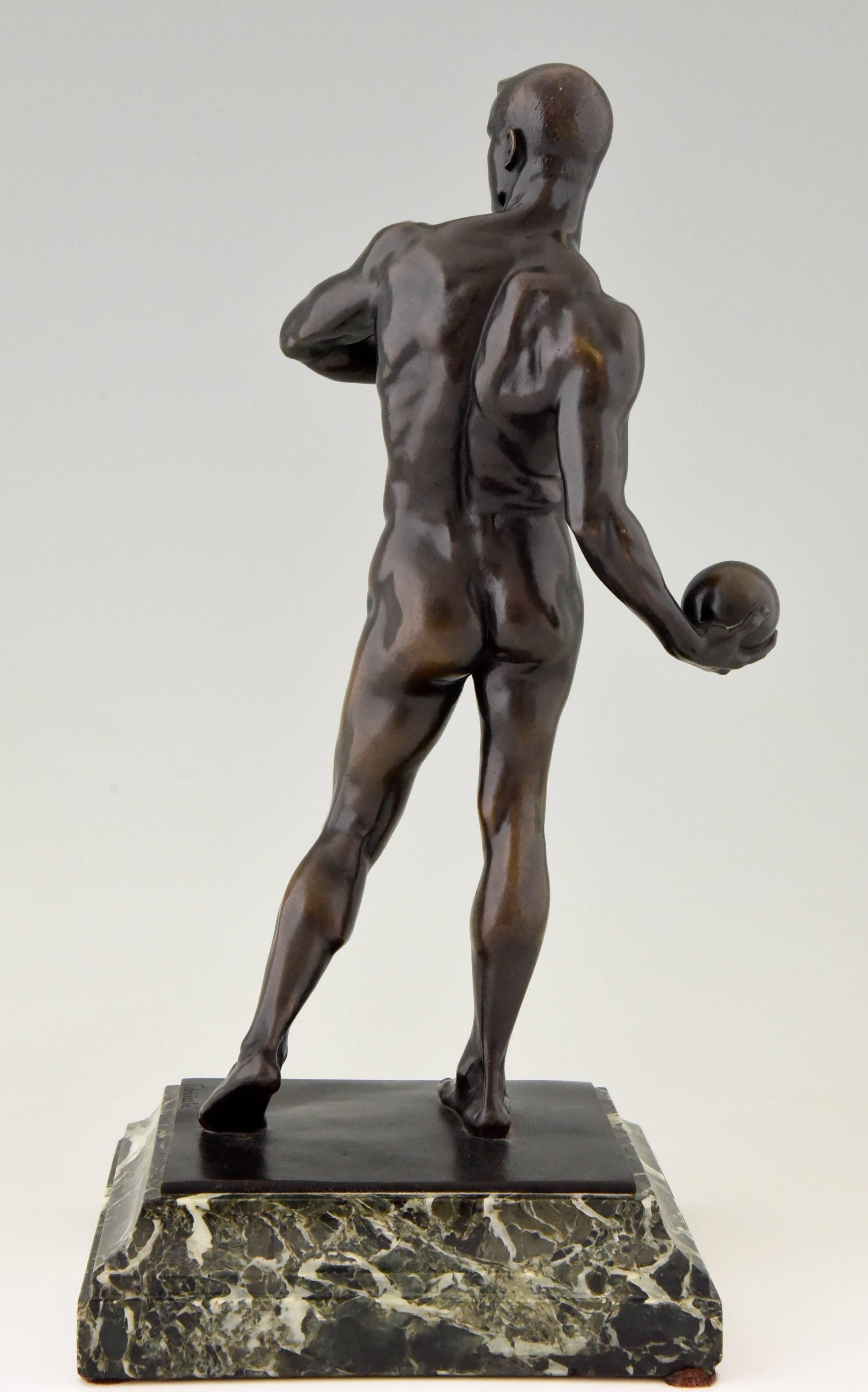 20th Century Antique Bronze Sculpture of a Male Nude, Athlete with Ball by Fabricius, 1904
