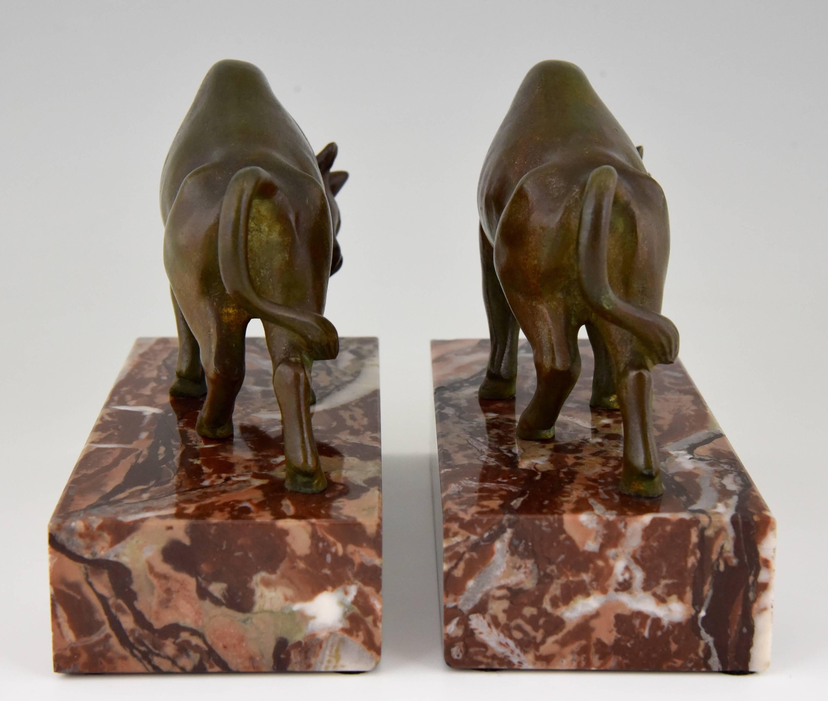 French Art Deco Bronze Bull Bookends by Luc, 1930 France