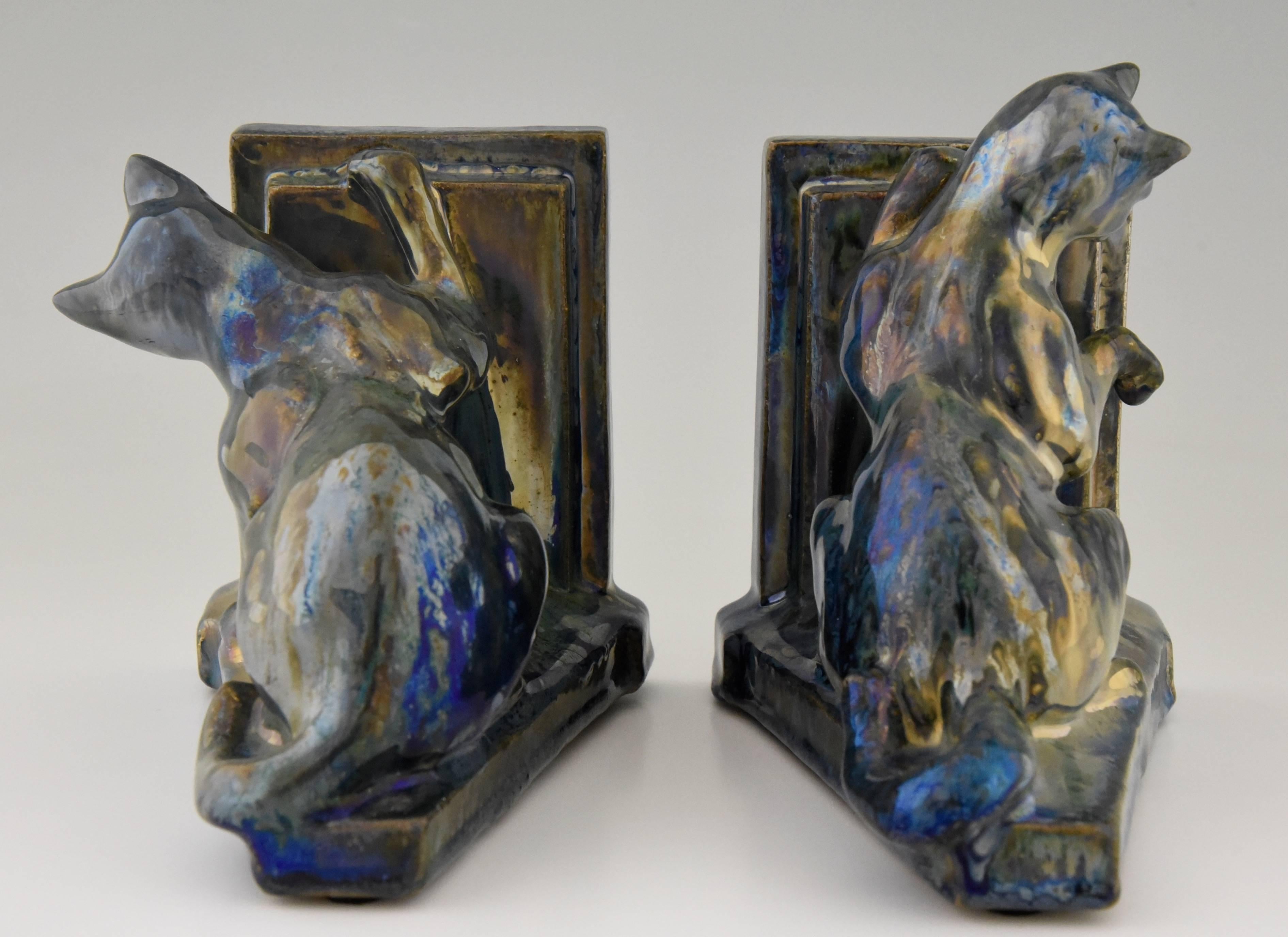 20th Century Art Deco Ceramic Cat Bookends A. Cytère for Rambervillers, 1931