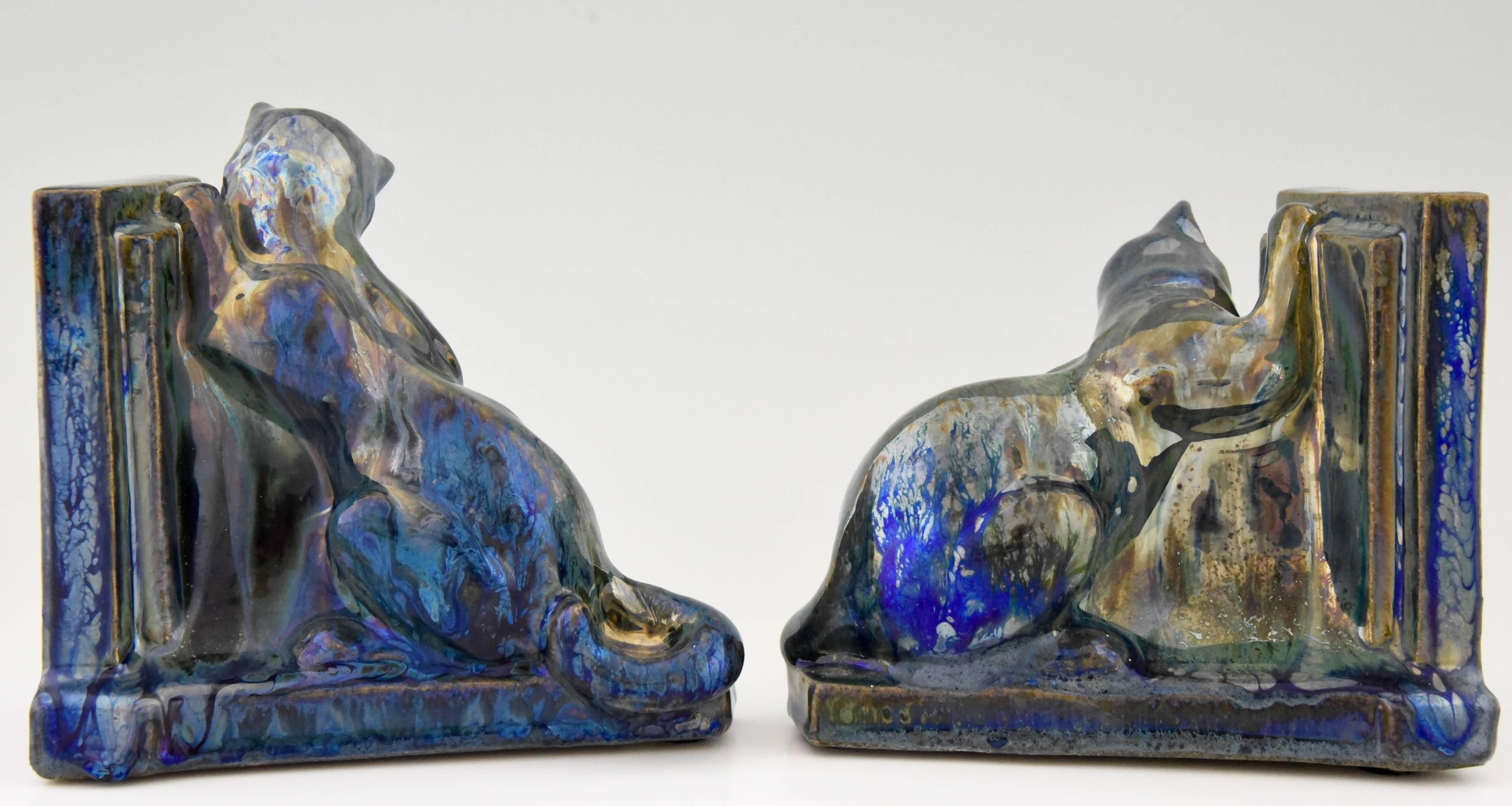 Art Deco Ceramic Cat Bookends A. Cytère for Rambervillers, 1931 1