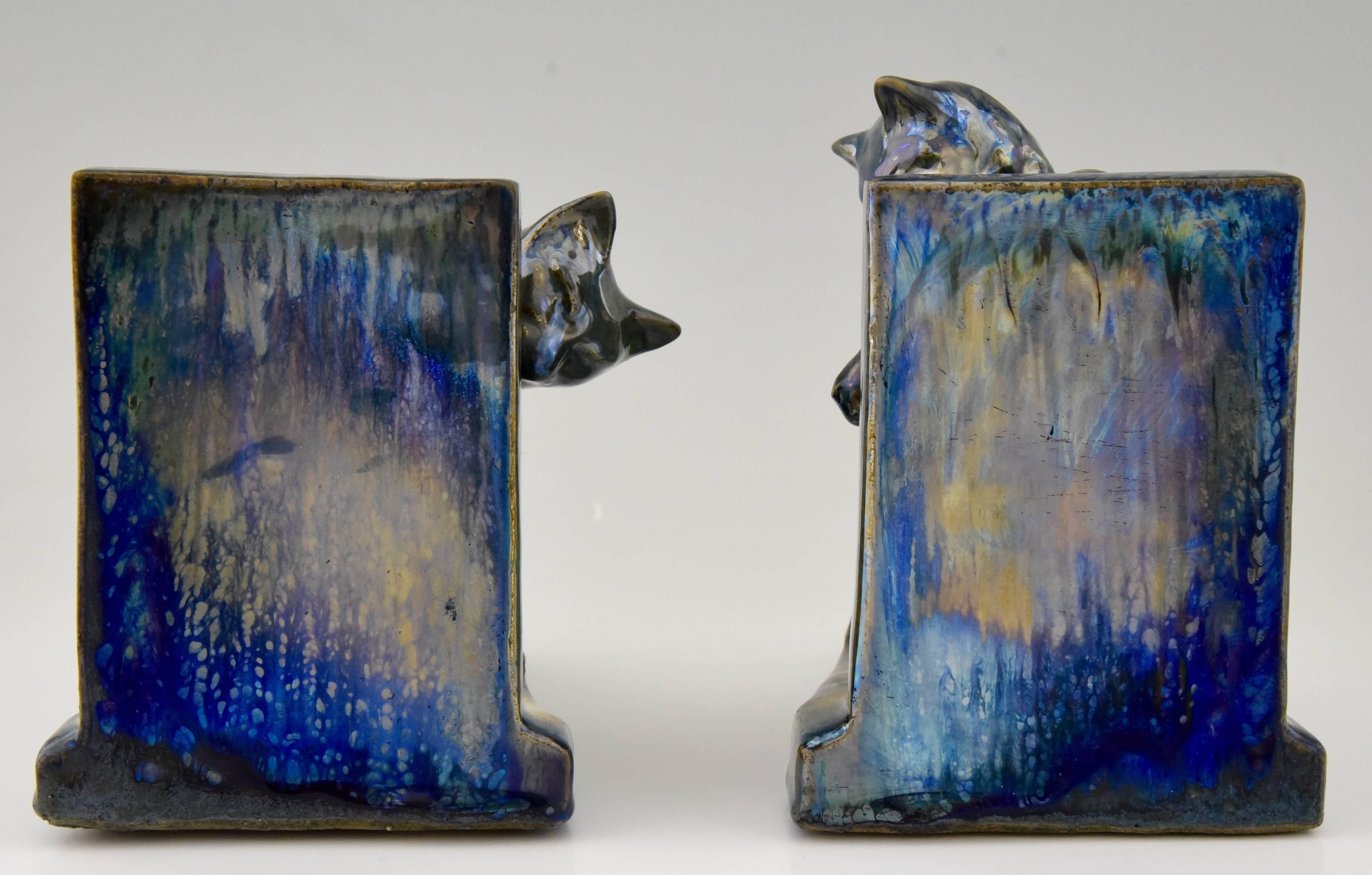 Art Deco Ceramic Cat Bookends A. Cytère for Rambervillers, 1931 3