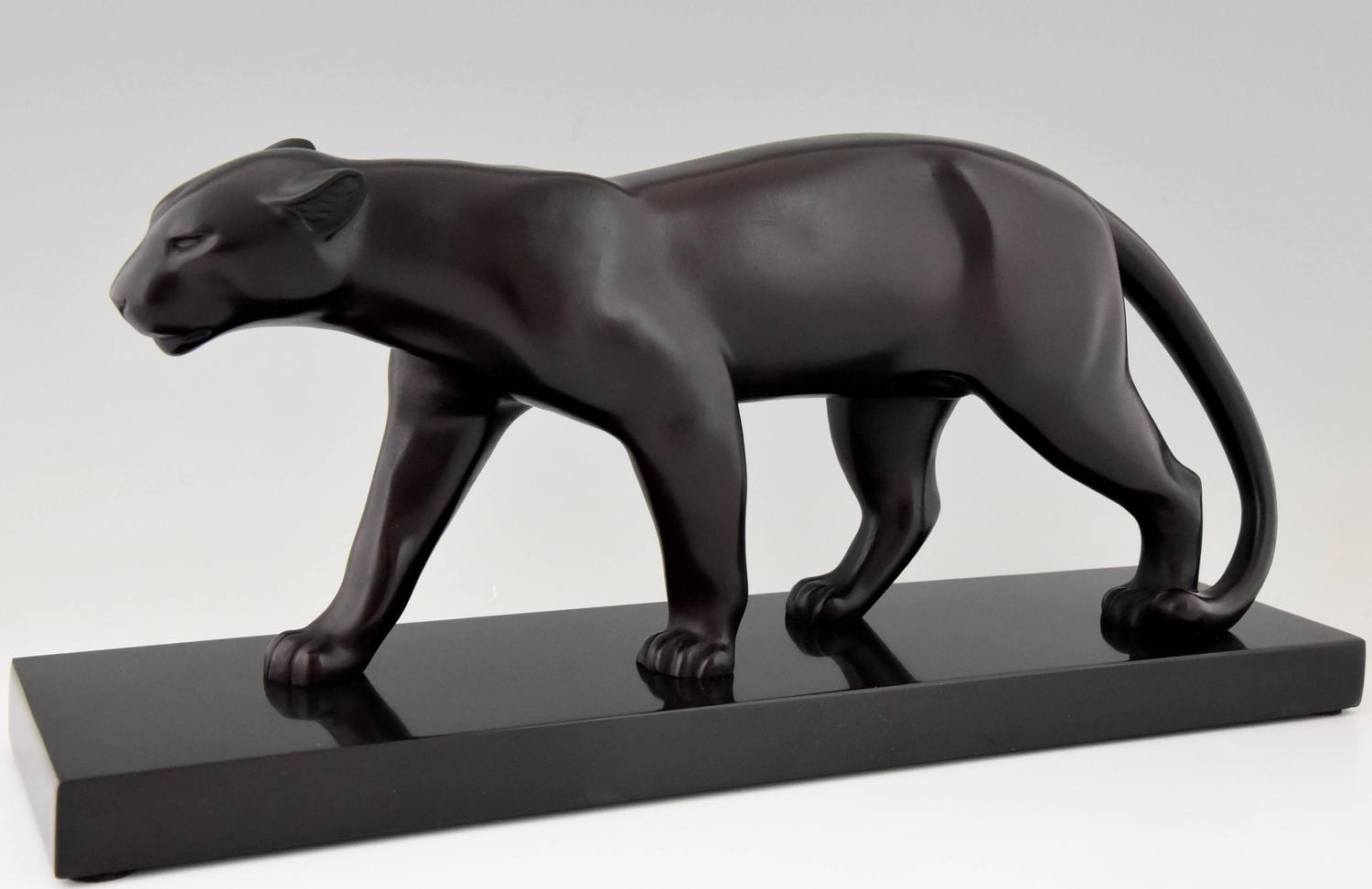 French Art Deco Bronze Panther Sculpture by Bracquemond, Etling Foundry