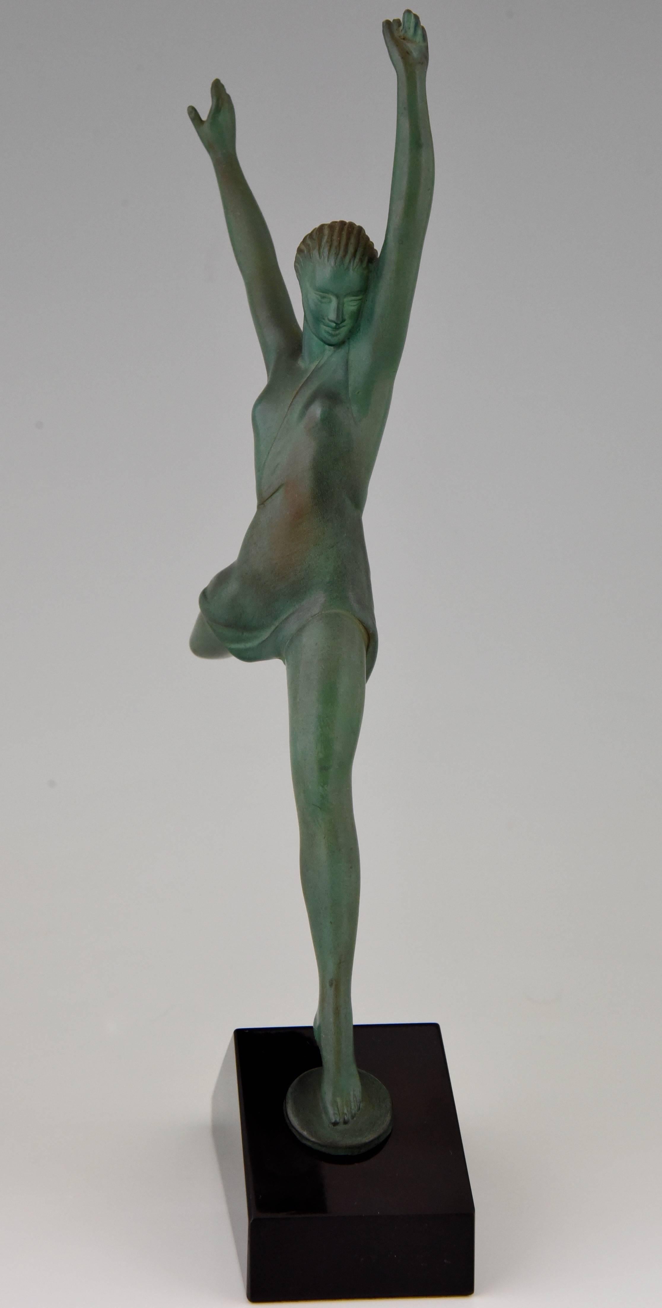 Belgian Black Marble French Art Deco Sculpture Dancer Olympia by Fayral, Pierre Le Faguays, 1930