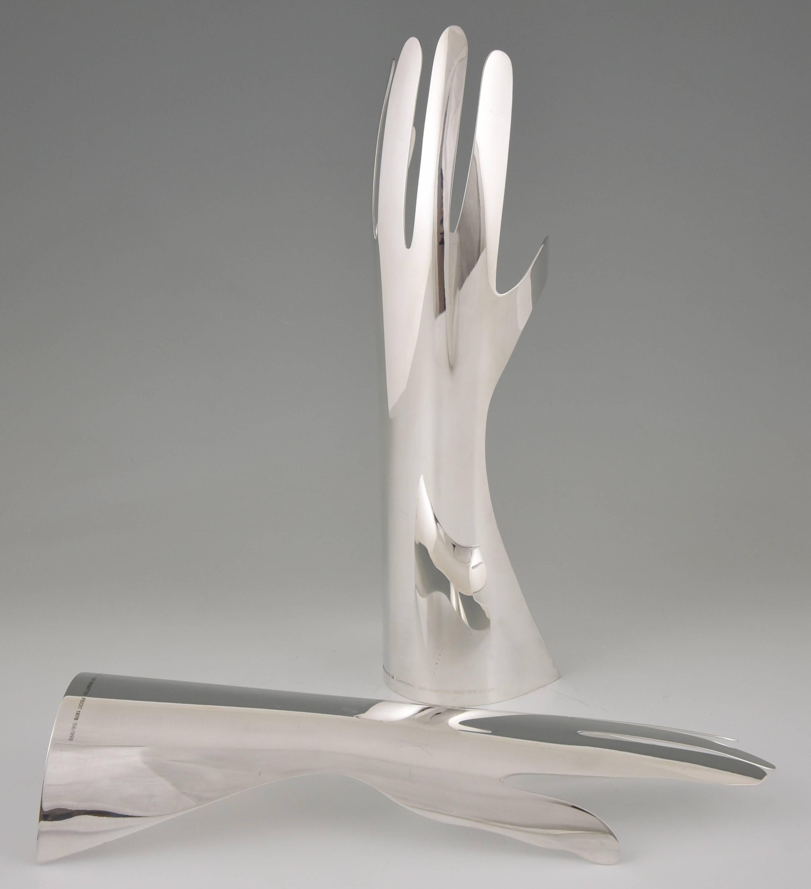 Silvered Le Mani, the Hands Silver Plated Sculpture by Gio Ponti, Sabatini for Christofle