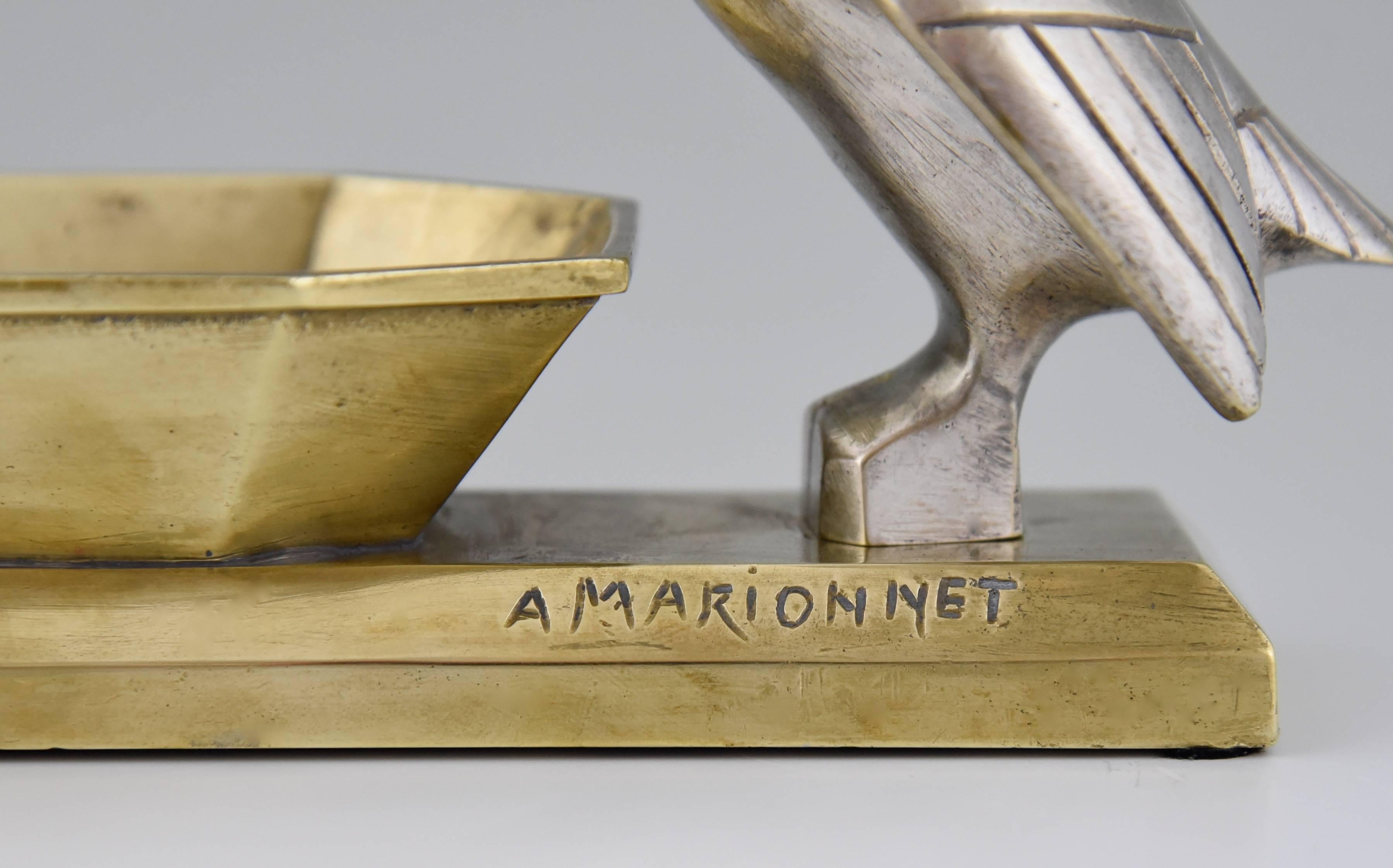 Art Deco Bronze Ashtray with Pelican by Marionnet, 1930 France 4