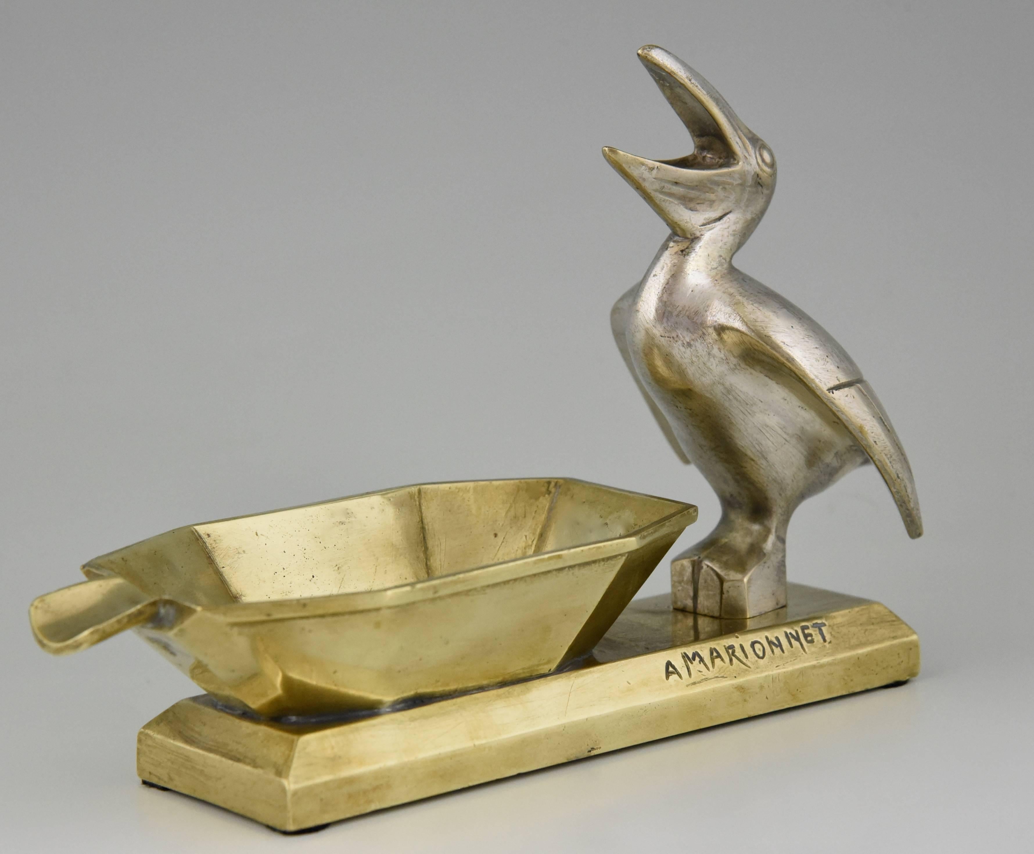 Art Deco Bronze Ashtray with Pelican by Marionnet, 1930 France In Good Condition In Antwerp, BE