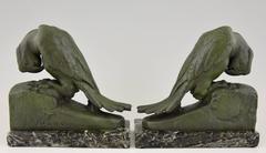 French Art Deco Parrot Bookends Georges Van De Voorde, 1920