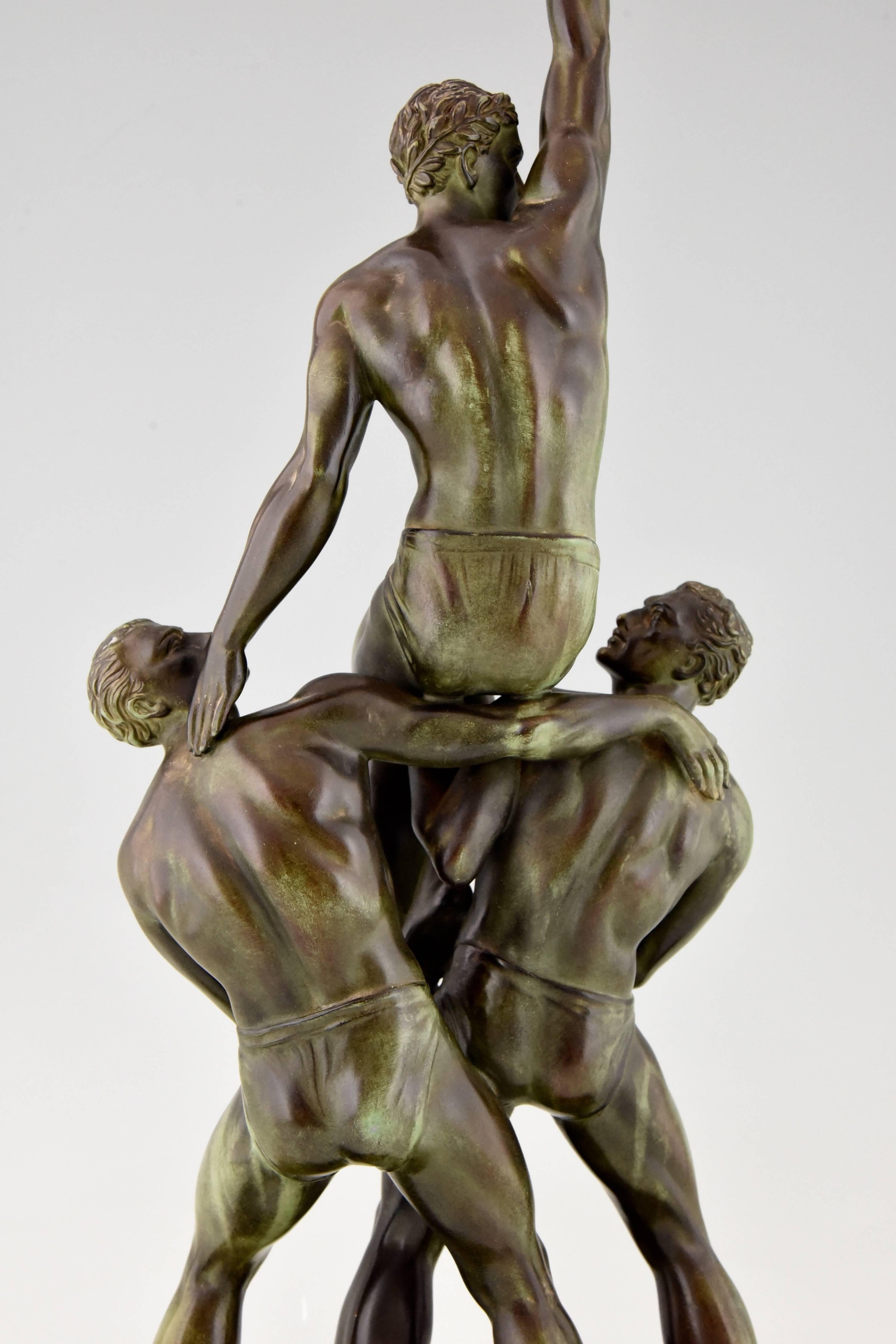 French Art Deco Sculpture of Three Male Nude Athletes by Pierre Le Fagauys, 1930 3