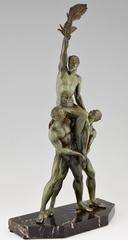 Französische Art-Déco-Skulptur von drei männlichen Aktsportlern von Pierre Le Fagauys:: 1930